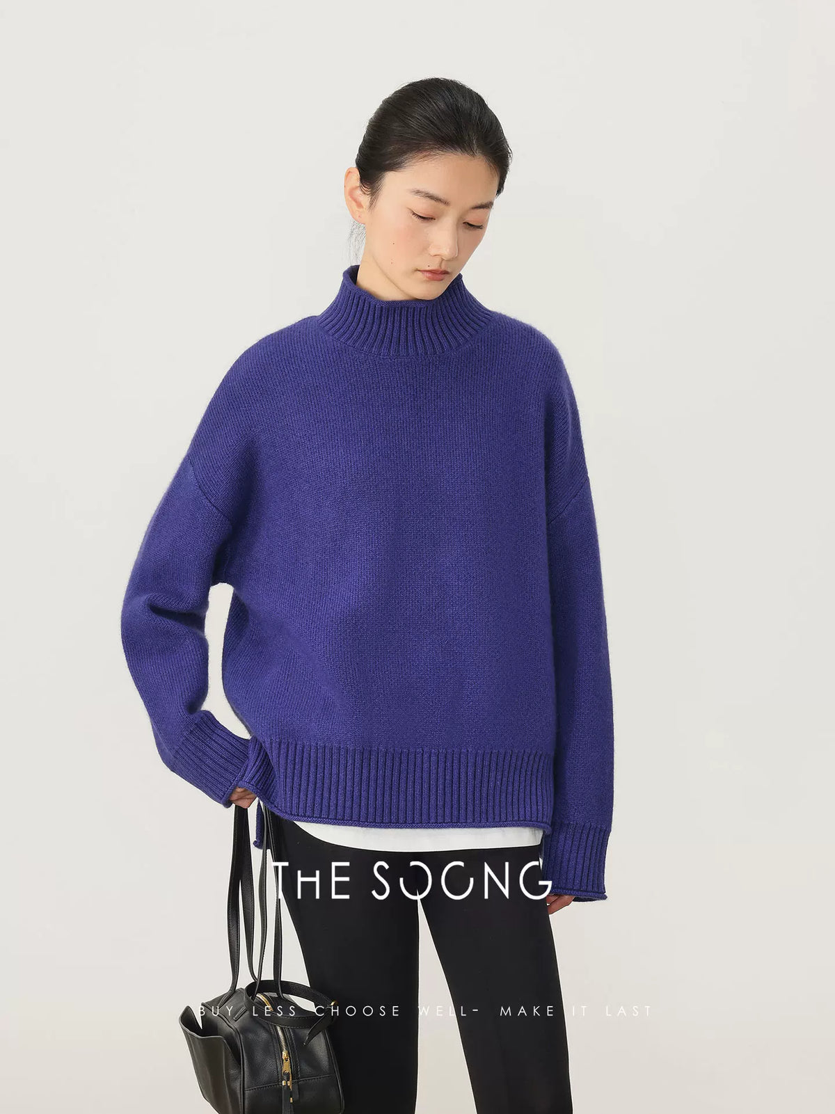 THESOONG/Sheep Wool Thin Sweater Women Semi-High Neck Base Shirt Winter High-End Petite 8473