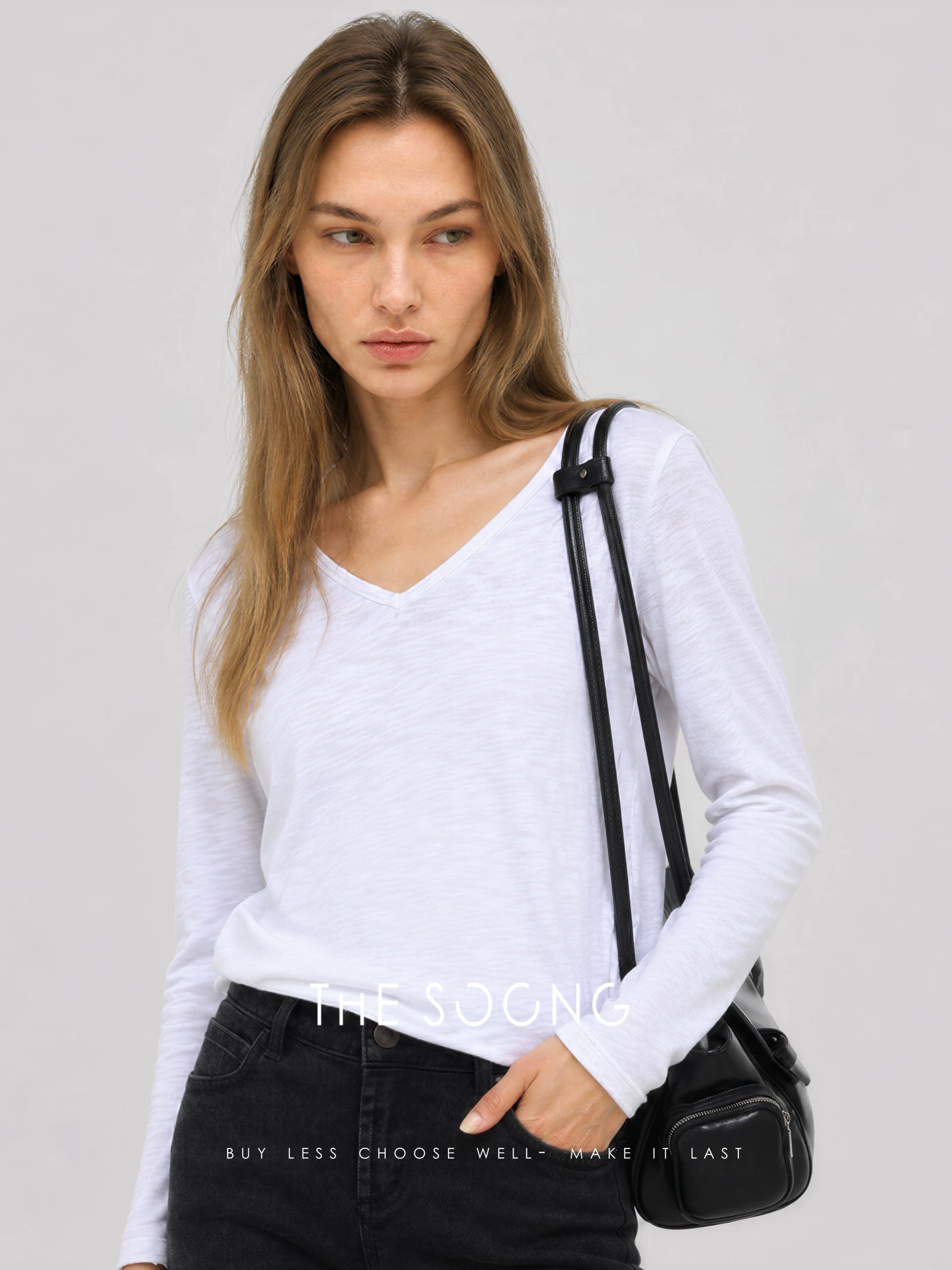 THESOONG/Snow Velvet Early Autumn New Pure Cotton Brushed Soft V-Neck Long-Sleeve Base Shirt Top for Women 9047