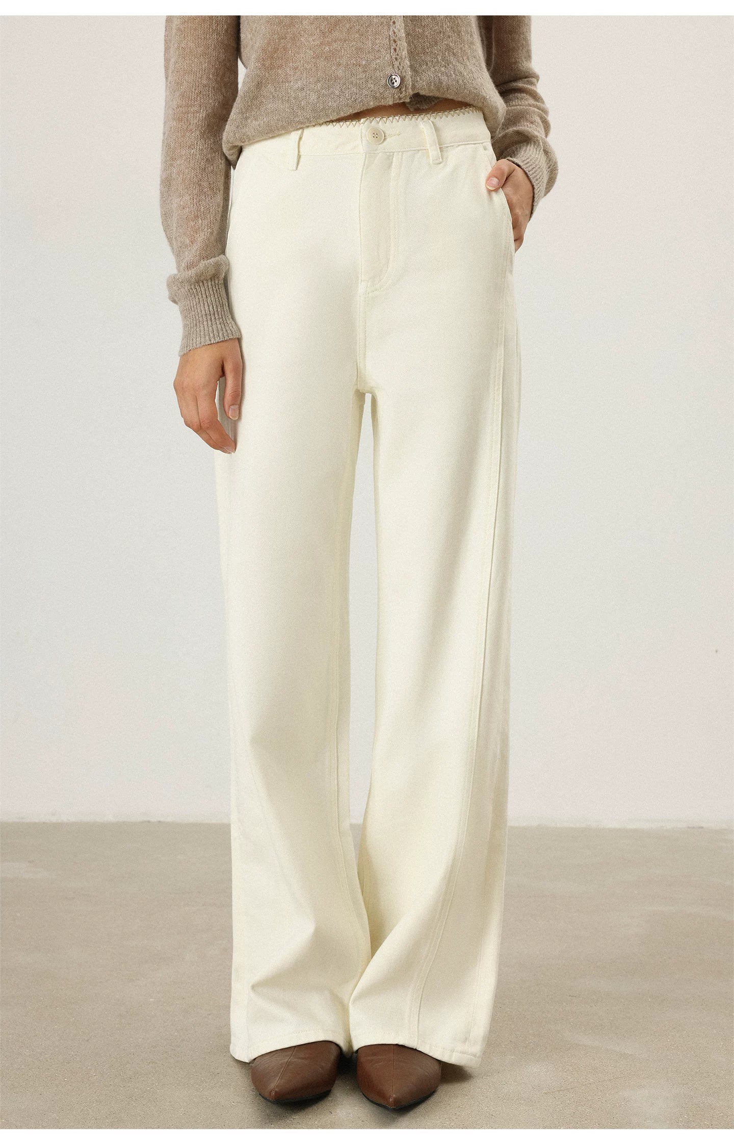 THESOONG/Bud Flower Pants Pure Cotton 11.5 Angao Milled Sand-Washed Mid-Rise Zipper Jeans for Women 6852