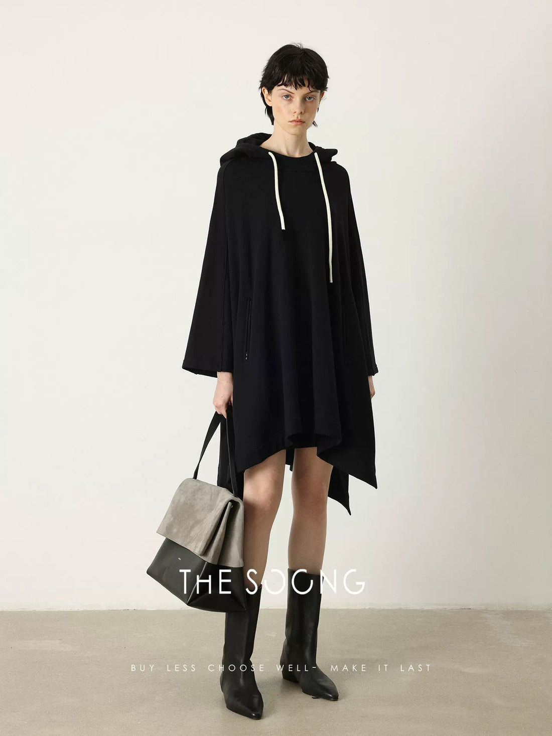 [Clearance 3] Serene Ergonomic Pure Cotton Ultra-Fine Four-Line Crochet Mid-Long Hooded Sweatshirt 7288