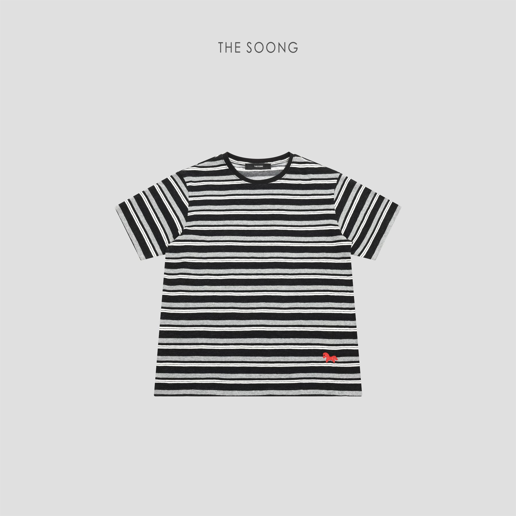 THESOONG/Little Pony T Classic Color-Blocked Stripe Textured Little Pony Crew Neck T-Shirt Top for Women HBTX8360
