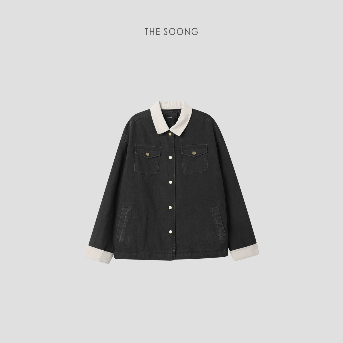 【Clearance】Film-style daily 100% cotton twill imitation contrasting rib retro collared padded denim jacket