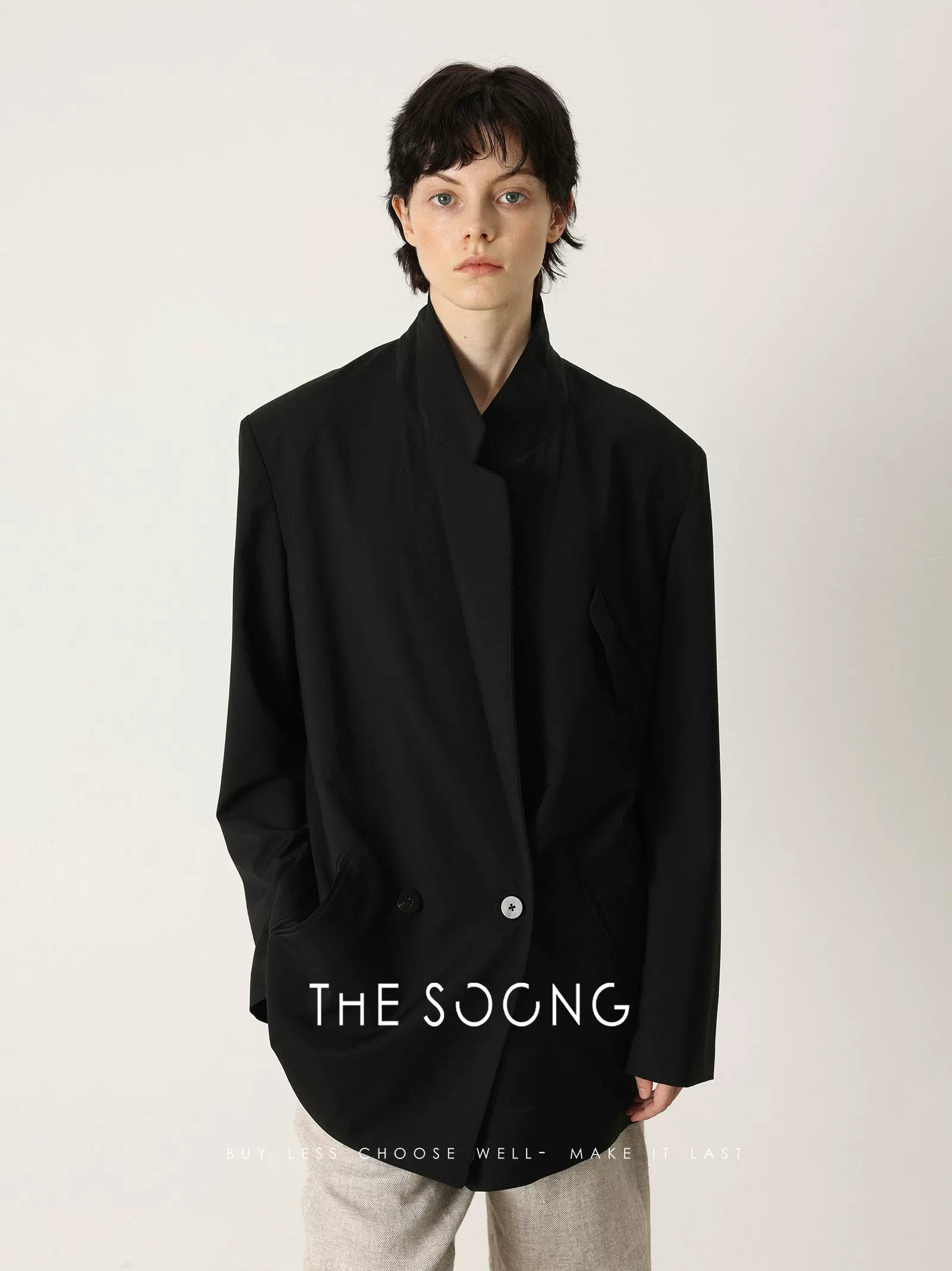 THESOONG/Notched lapel niche high-end feel fine wool comfortable double-breasted blazer for women 7454
