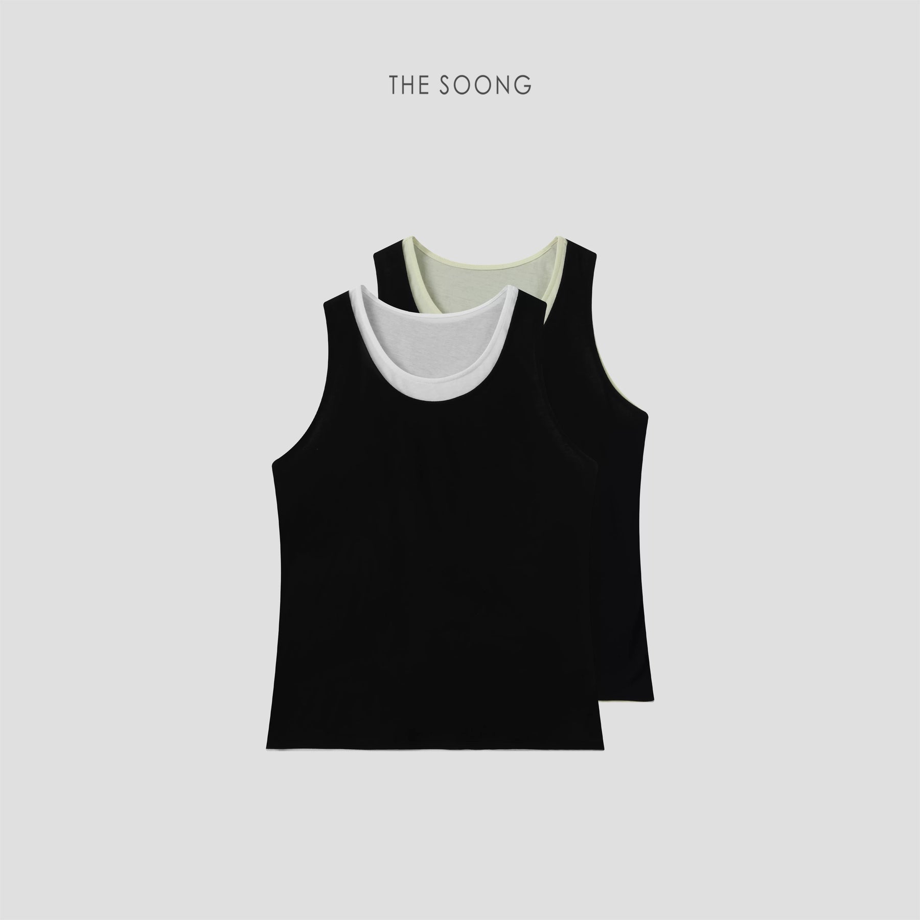 THESOONG/Layering Aesthetic 100% Pima Cotton Stiff Contrast True Two-Piece Sleeveless Vest Top for Women 8344