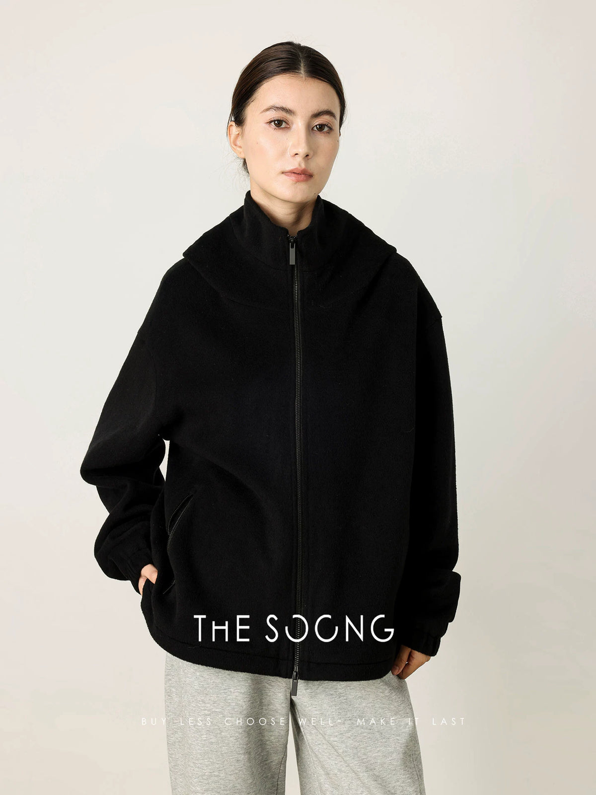 THESOONG/Wool Mulberry Silk Autumn/Winter Thick Slim Fit Plush Warm Hooded Sweatshirt Jacket for Women 7548