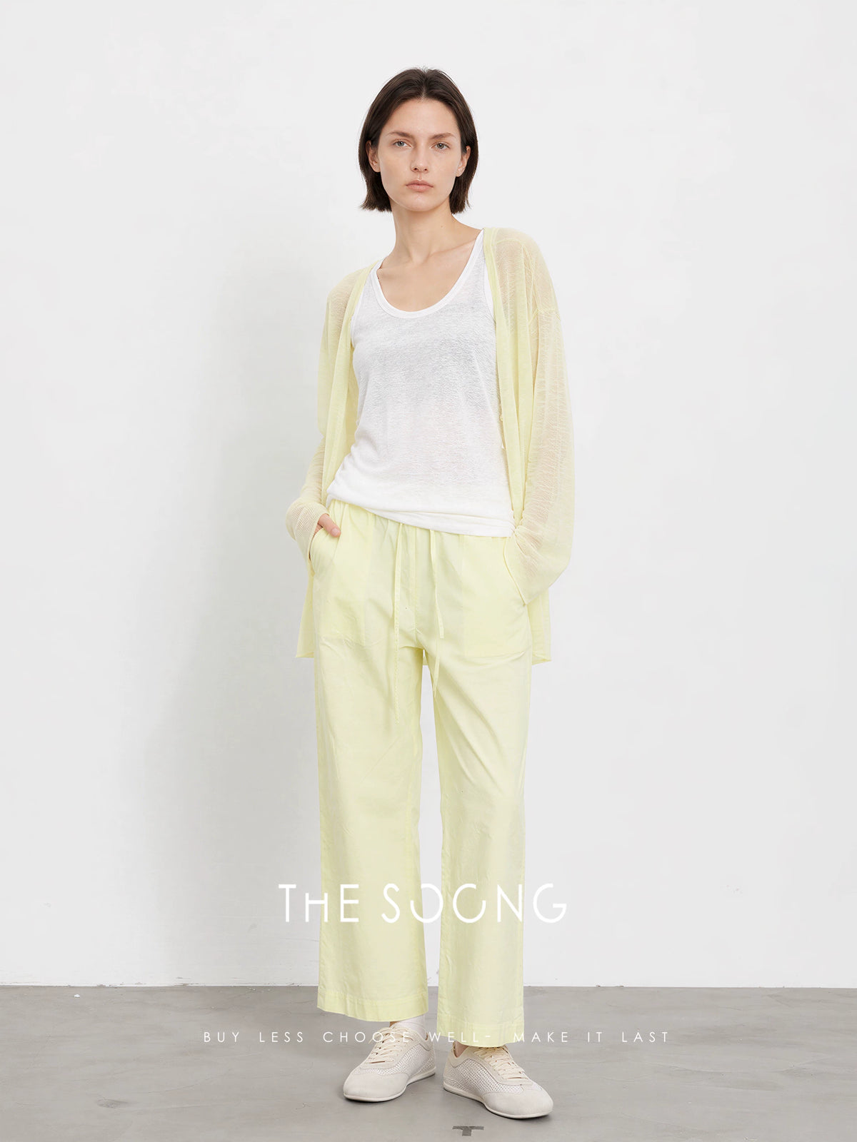 THESOONG/Rational Aesthetic High-Density Jacquard Elastic Mid-Waist Stretch Nine-Point Casual Pants for Women