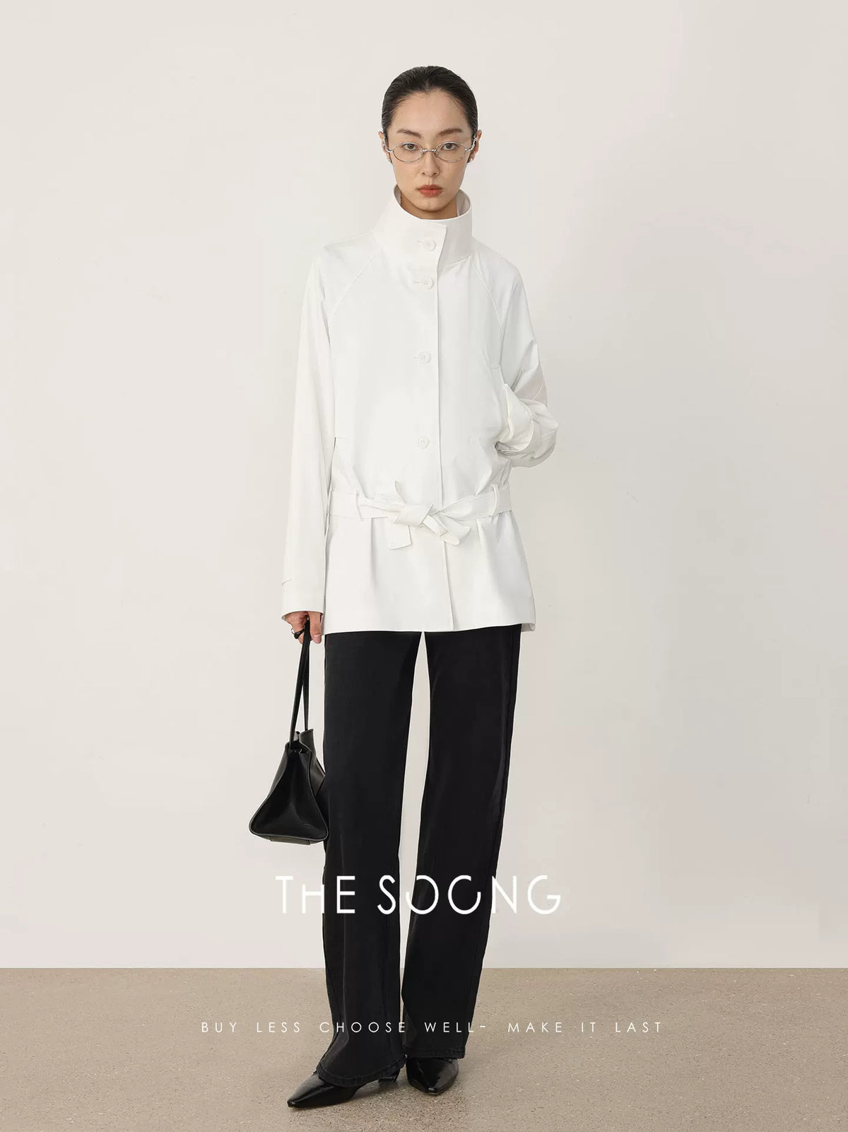 THESOONG/Early Spring New Minimalist Style Line-Sense Stand Collar Adjustable Waist Trench Coat HWWT8644