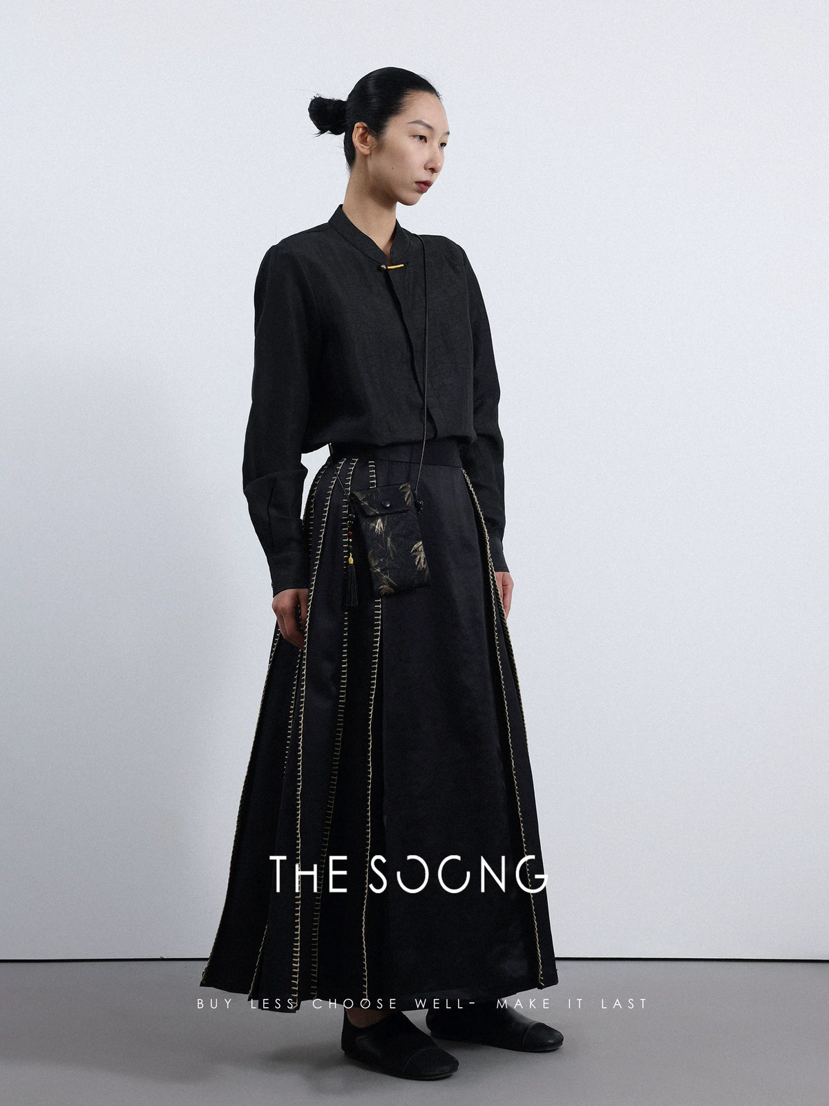 THESOONG/Heavy Satin Xiangyun Yarn 100% Mulberry Silk National Style New Chinese Ma-Mian Skirt for Petite Women