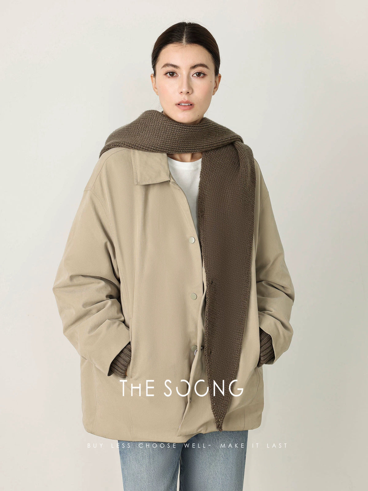 THESOONG/Autumn Winter Down Jacket Women 90% White Goose Down Detachable Hood Loose Warm Jacket 7820