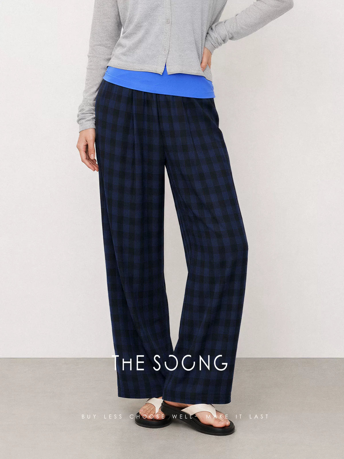 THESOONG/Breeze-Through Plaid Breathable, Dry, Non-Sticky, Hip-Concealing Slimming Nine-Point Wide-Leg Casual Pants for Women 9212