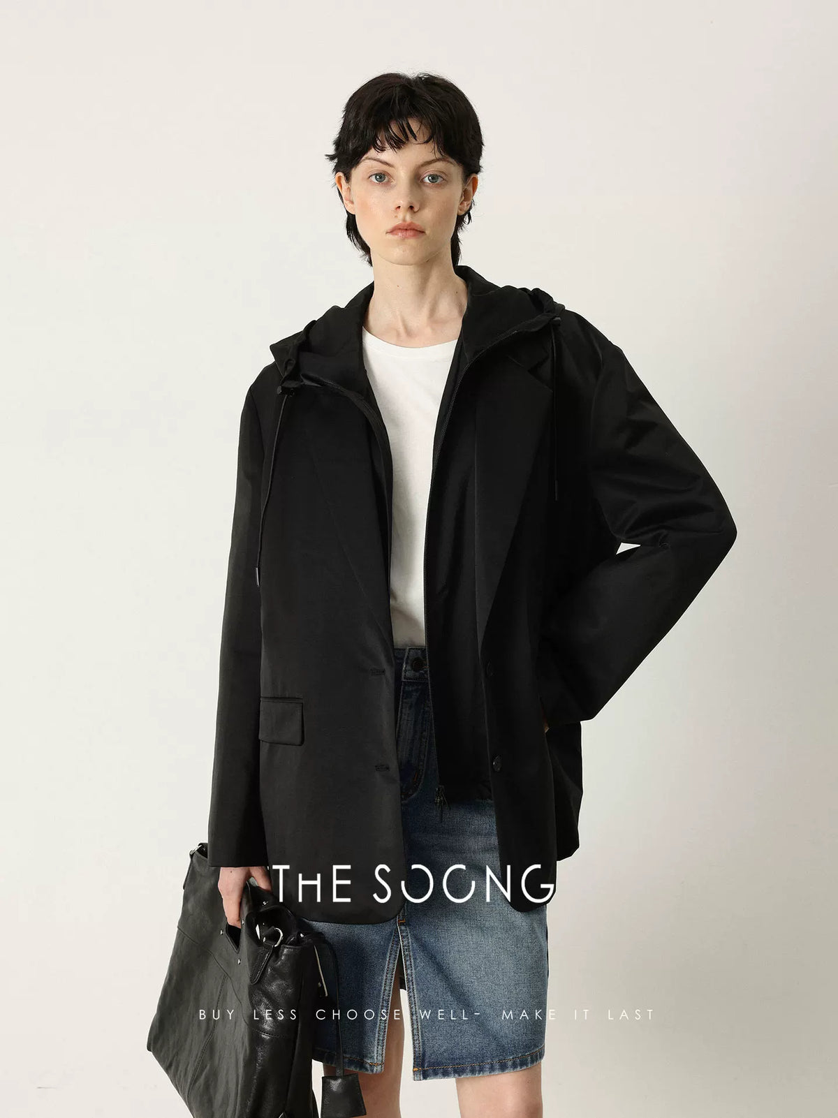 THESOONG/Classic black ink rock dyed layered symbiotic silhouette detachable true two-piece set jacket for women 7444
