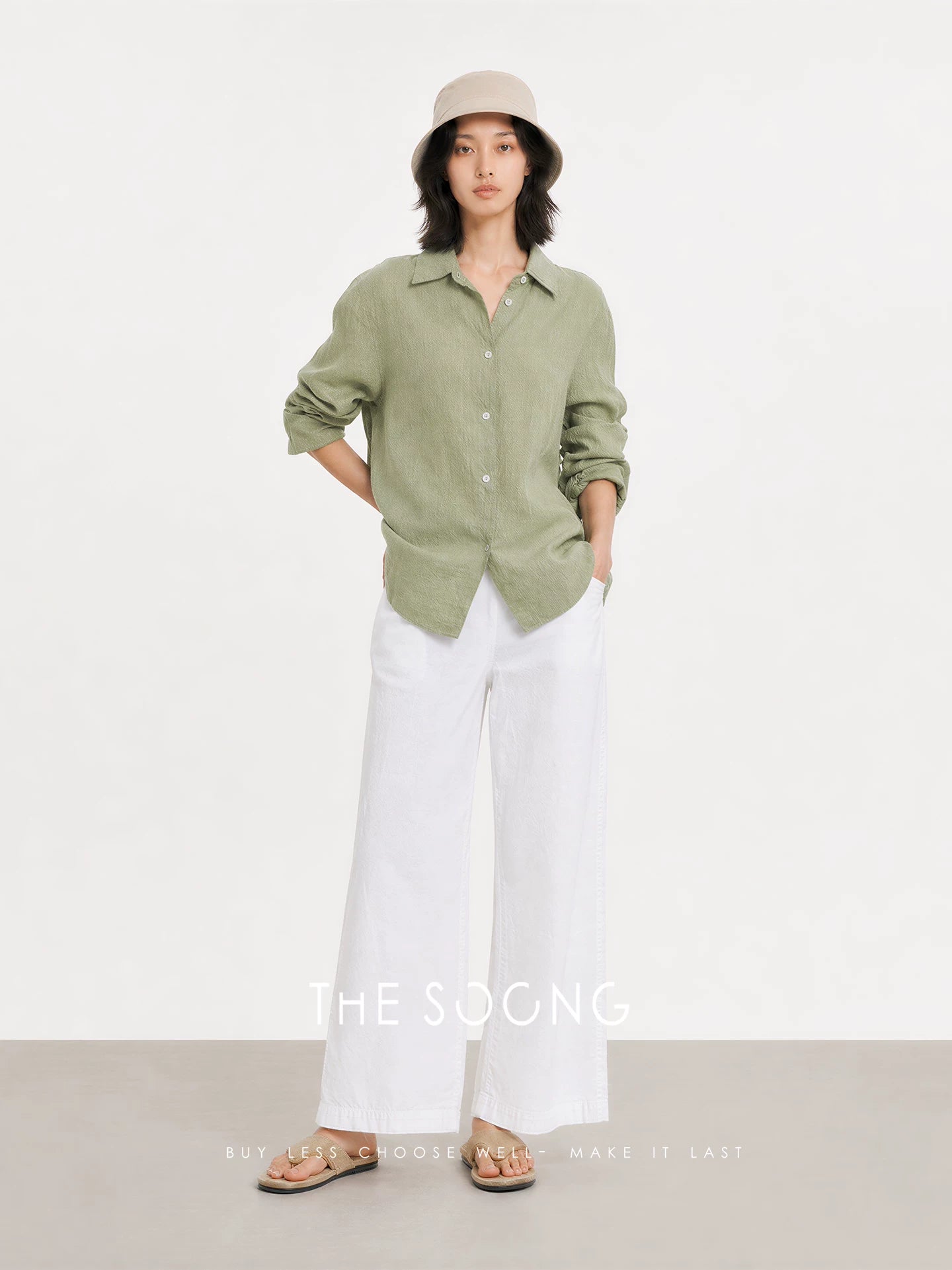 THESOONG/Luxury Coolness 100% Linen Natural Textured Line Thin Lapel Shirt for Women Summer 8846