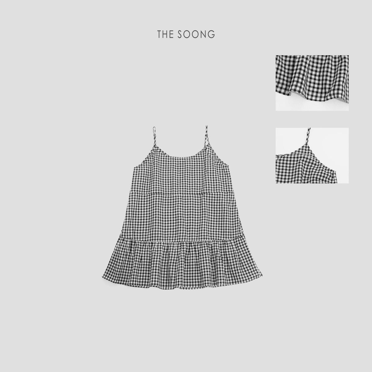 THESOONG / Black and white checkered shirt, classic pure Lyocell tie-waist color-block camisole vest HLBX8316