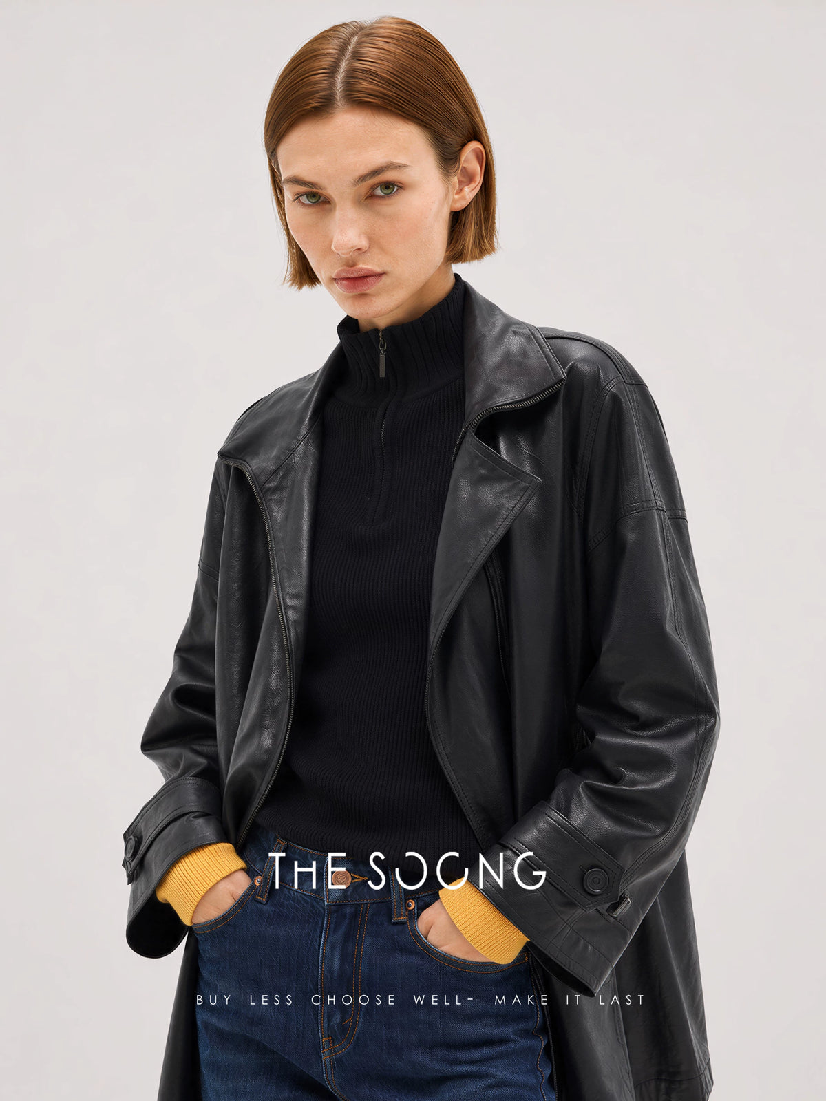 THESOONG / Early autumn new 100% merino wool 12G double-strand ribbed half-zip stand collar sweater 8985