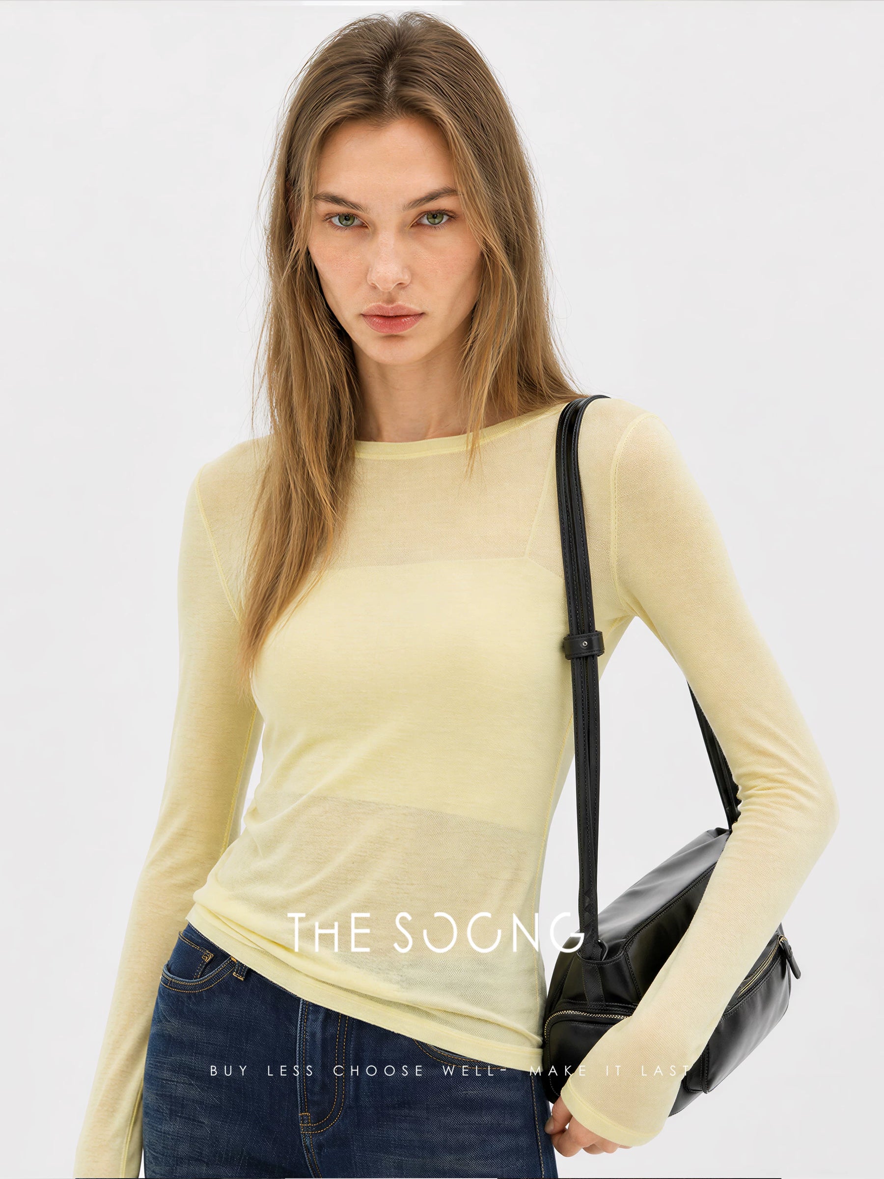 THESOONG/Simple Quality Sweater 80-Count Water-Soluble Wool Three-Strand Blended Soft Glutinous Skin-Friendly Long Sleeve Sweater for Women 9487