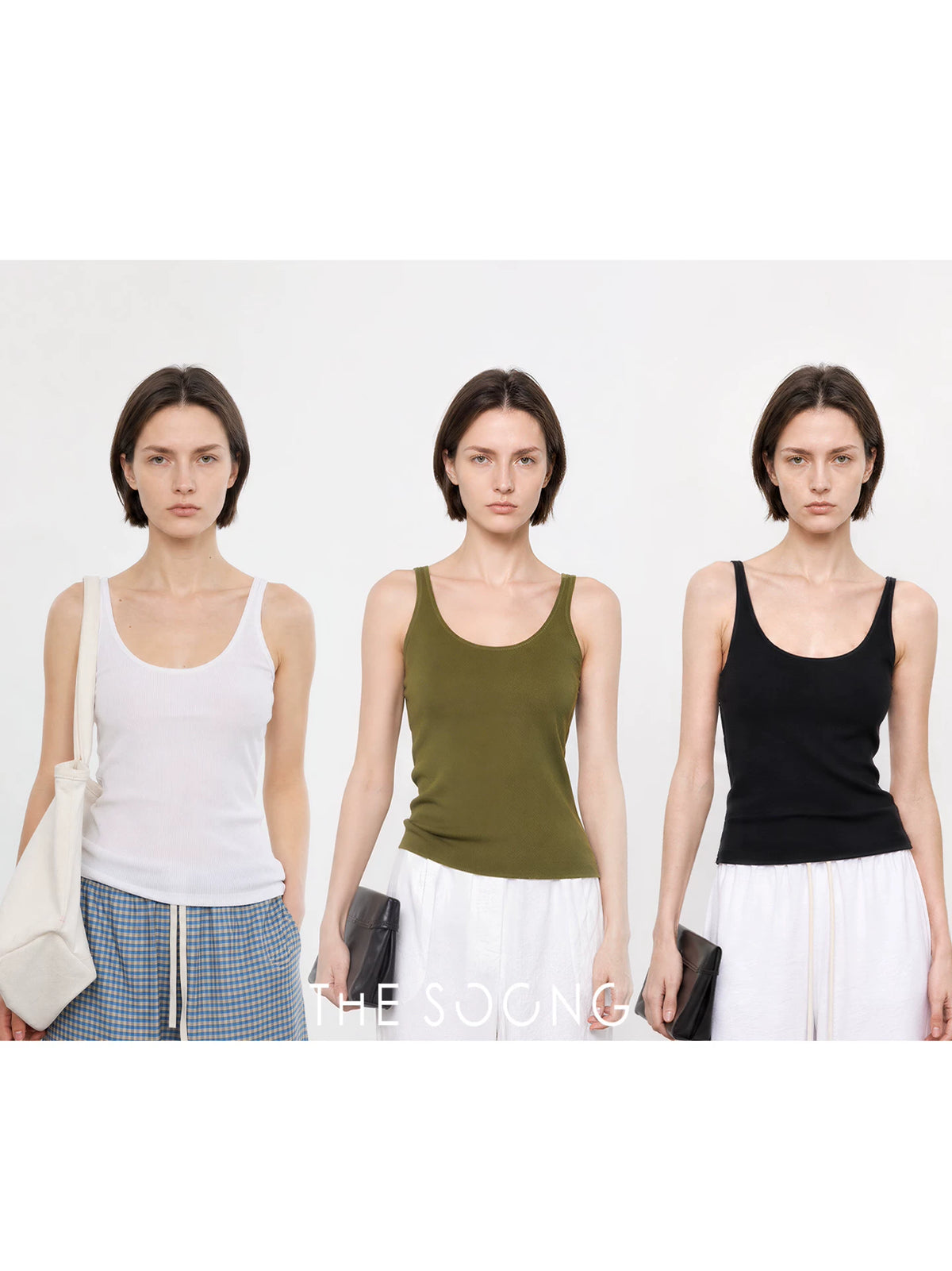 THESOONG/Wool Tencel Thin-Strap Vest Women's Summer U-Neck High-Stretch Ribbed Knit Camisole HWBX9384