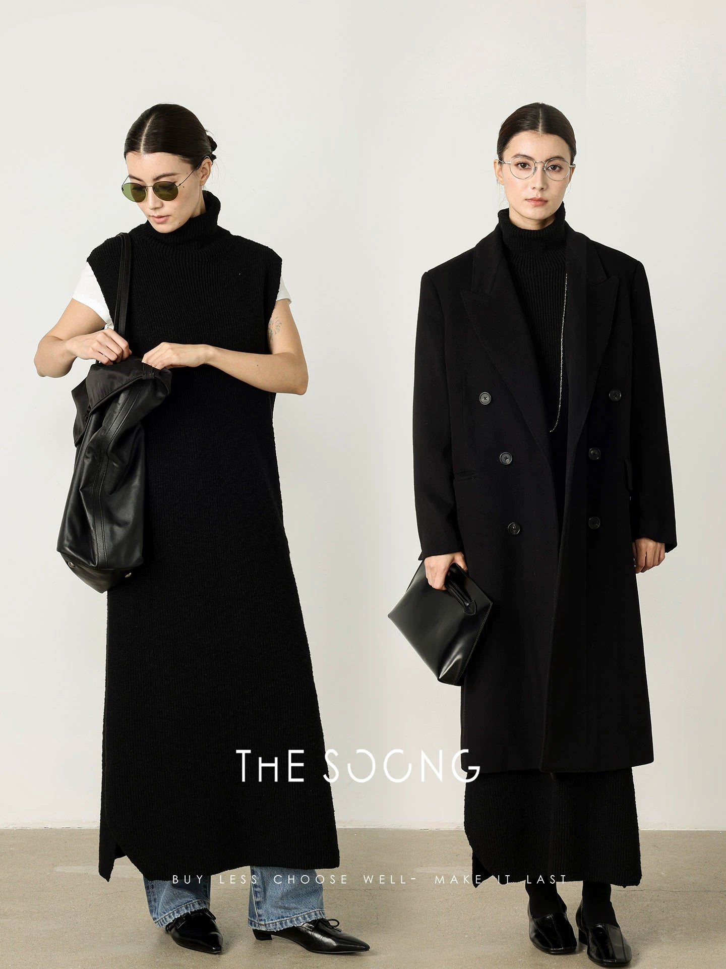 THESOONG/Autumn and Winter 100% Cotton Sleeveless Knit Dress Textured Mid-Length High-Neck Long Dress 7764