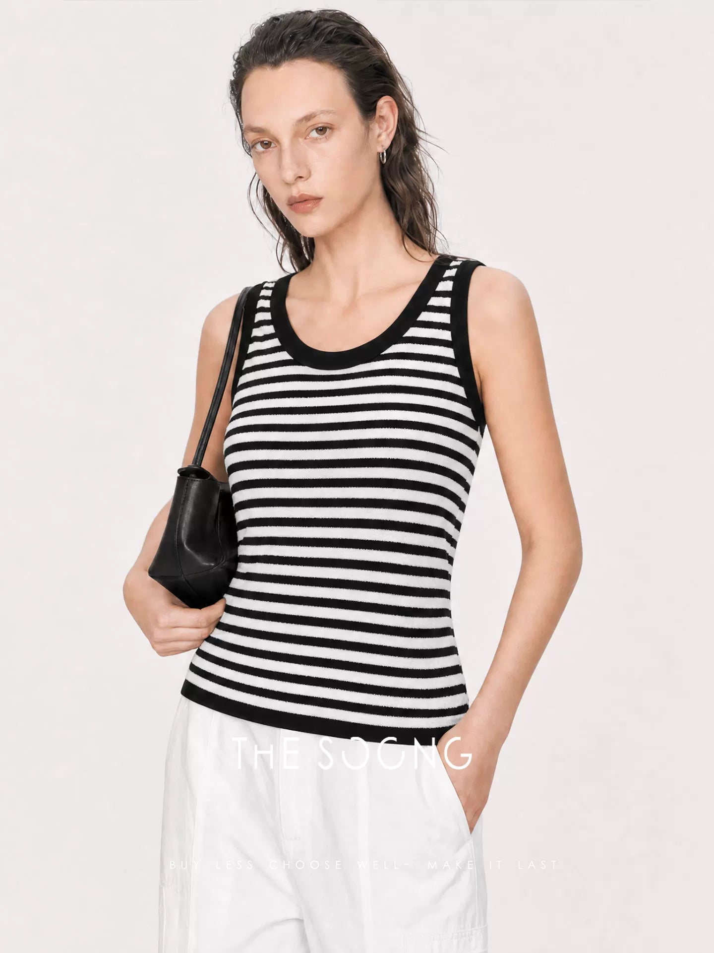 THESOONG/Refreshing Summer Color-Blocked Edged Anti-wrinkle Wrinkle-Free Striped Casual Sleeveless Tank Top 7376