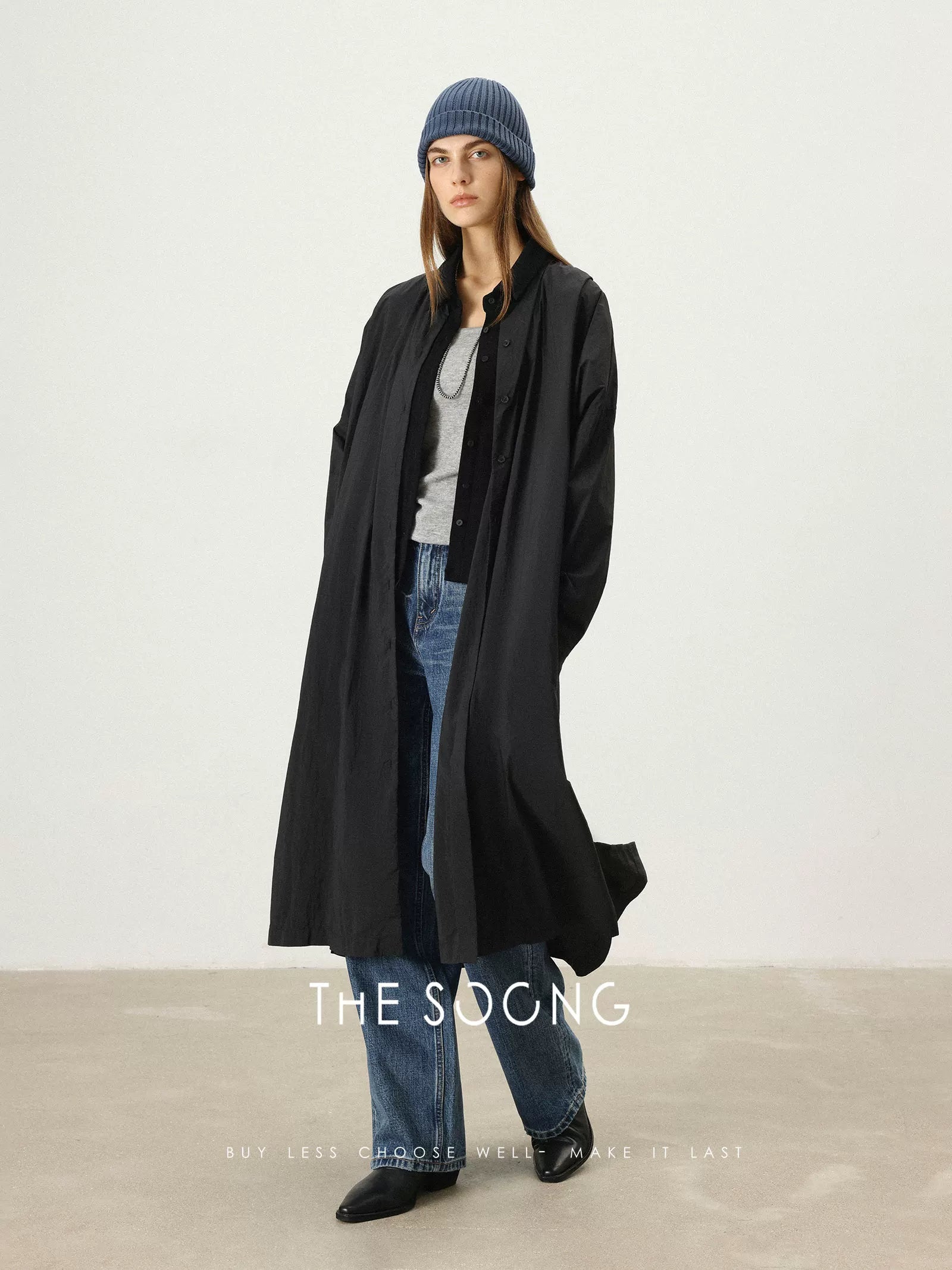 THESOONG/Zhang Chi You Du Classic relaxed line stand collar long trench coat for women 7422