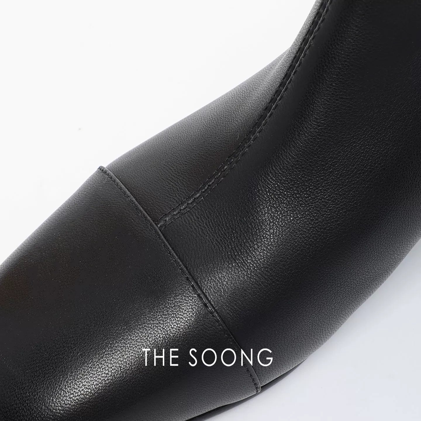 THESOONG/ First layer goat leather tall boots for women, chunky heel, mid-calf style, vintage black autumn HWXZ7734
