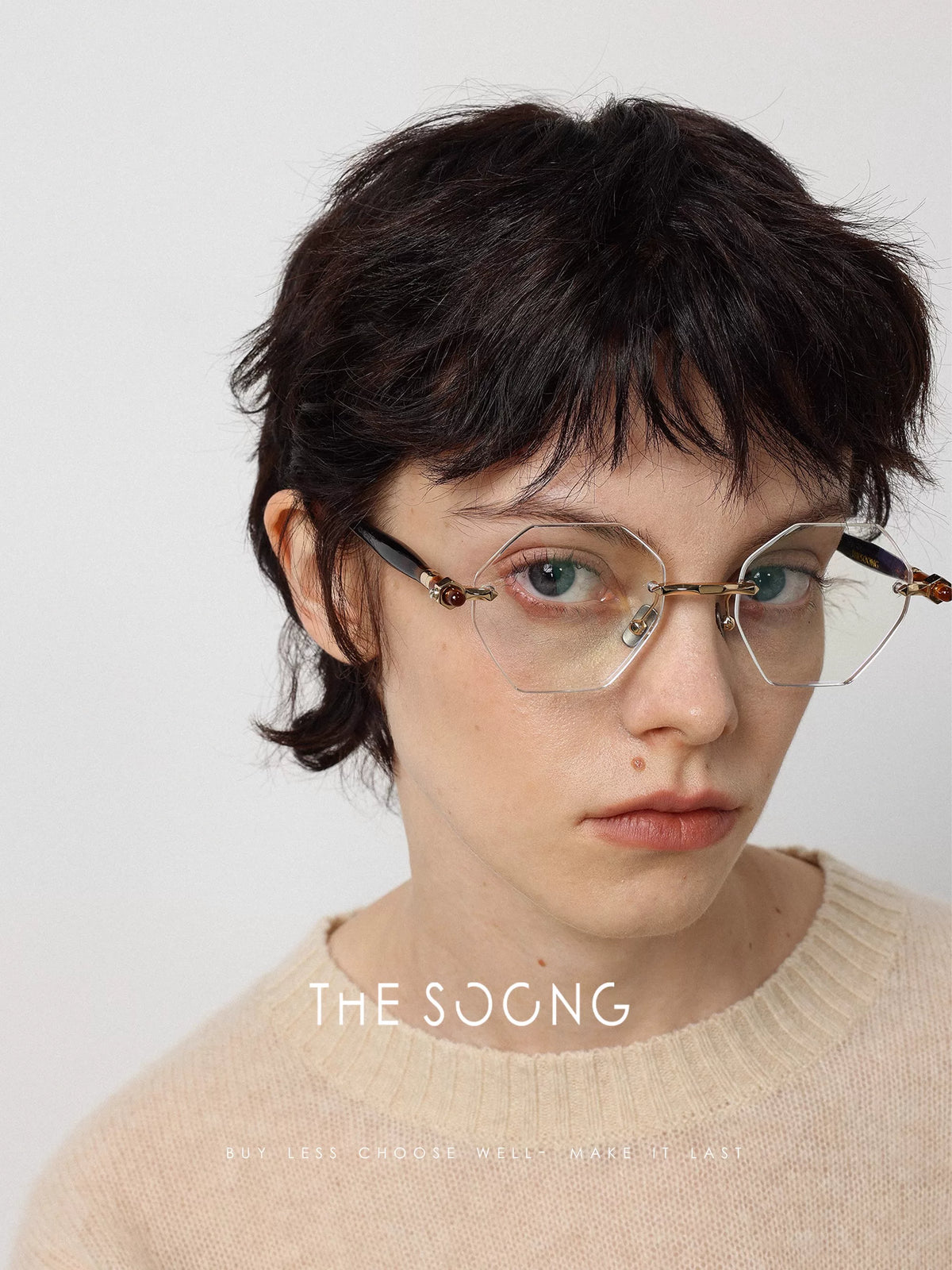 THESOONG/Genteel Degenerate light luxury literary style frameless glasses frame handmade design anti-blue light glasses