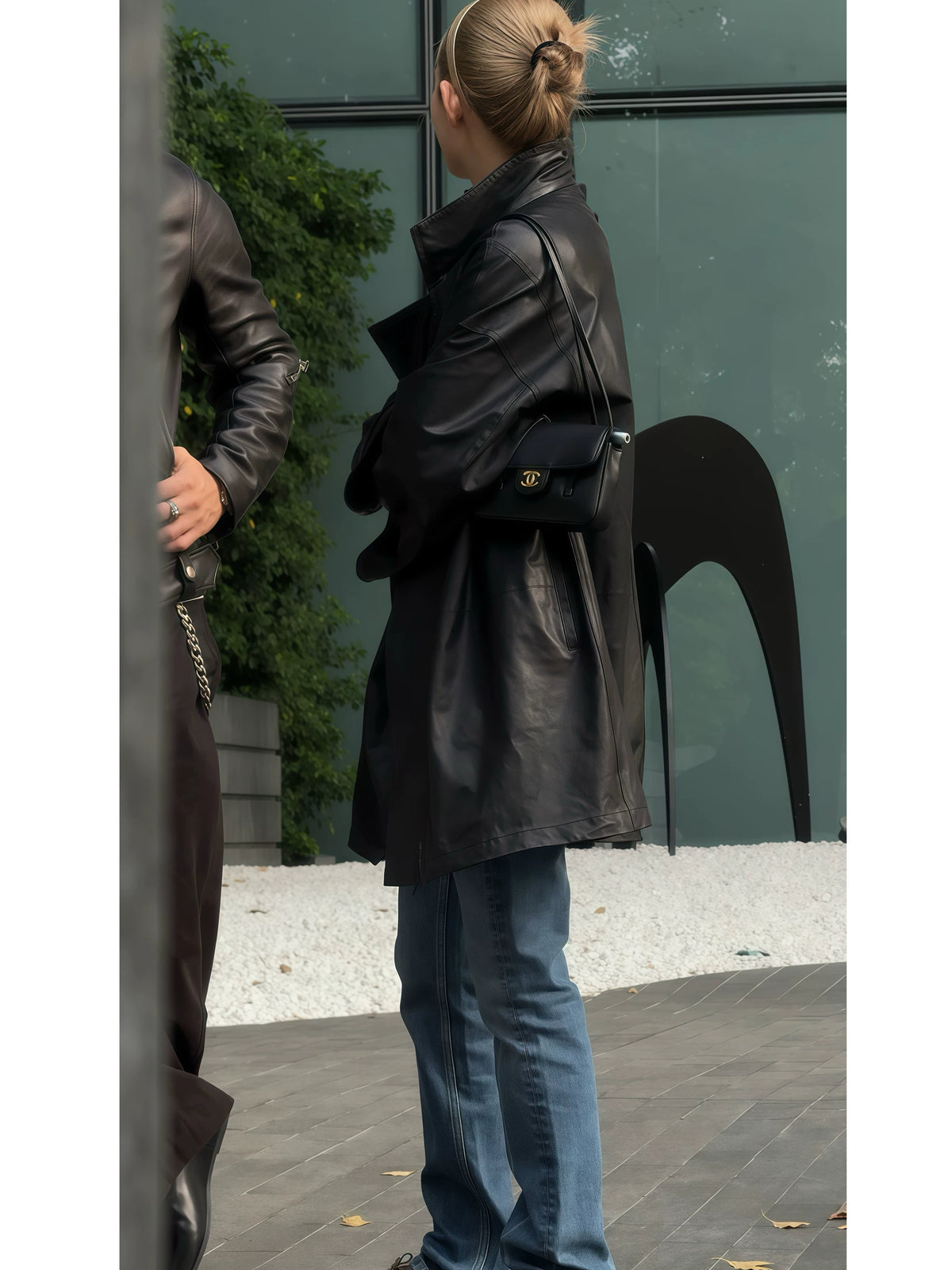 THESOONG/Obsidian Selected French Imported Lambskin Small Lapel Zipper Long Leather Jacket for Women 9360