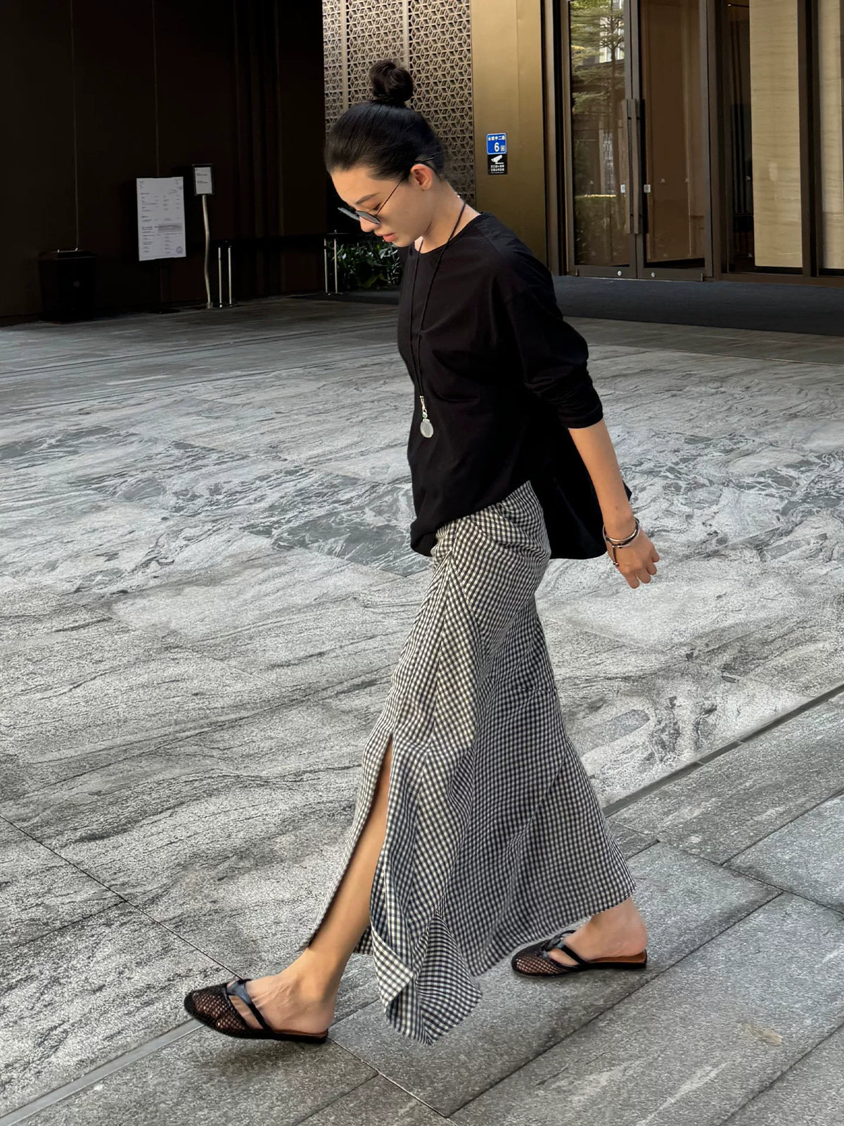 THESOONG / Plaid Skirt Copper Ammonium Fiber Cool Touch Summer High-Waist Draped Mermaid Half Skirt for Women Very Pretty