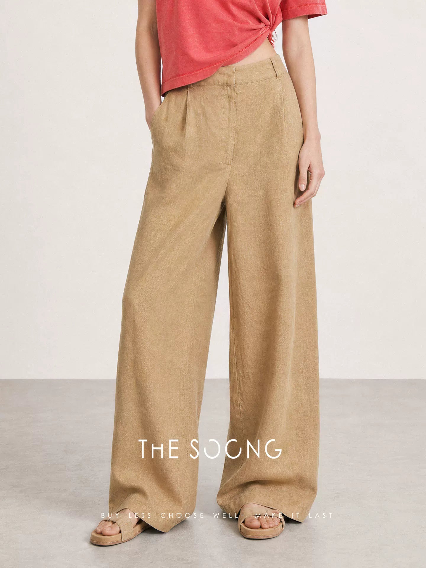 THESOONG/Lazy Wrinkle Summer 100% Linen Washed Soft Breathable Textured Wide-Leg Pants for Women 9122