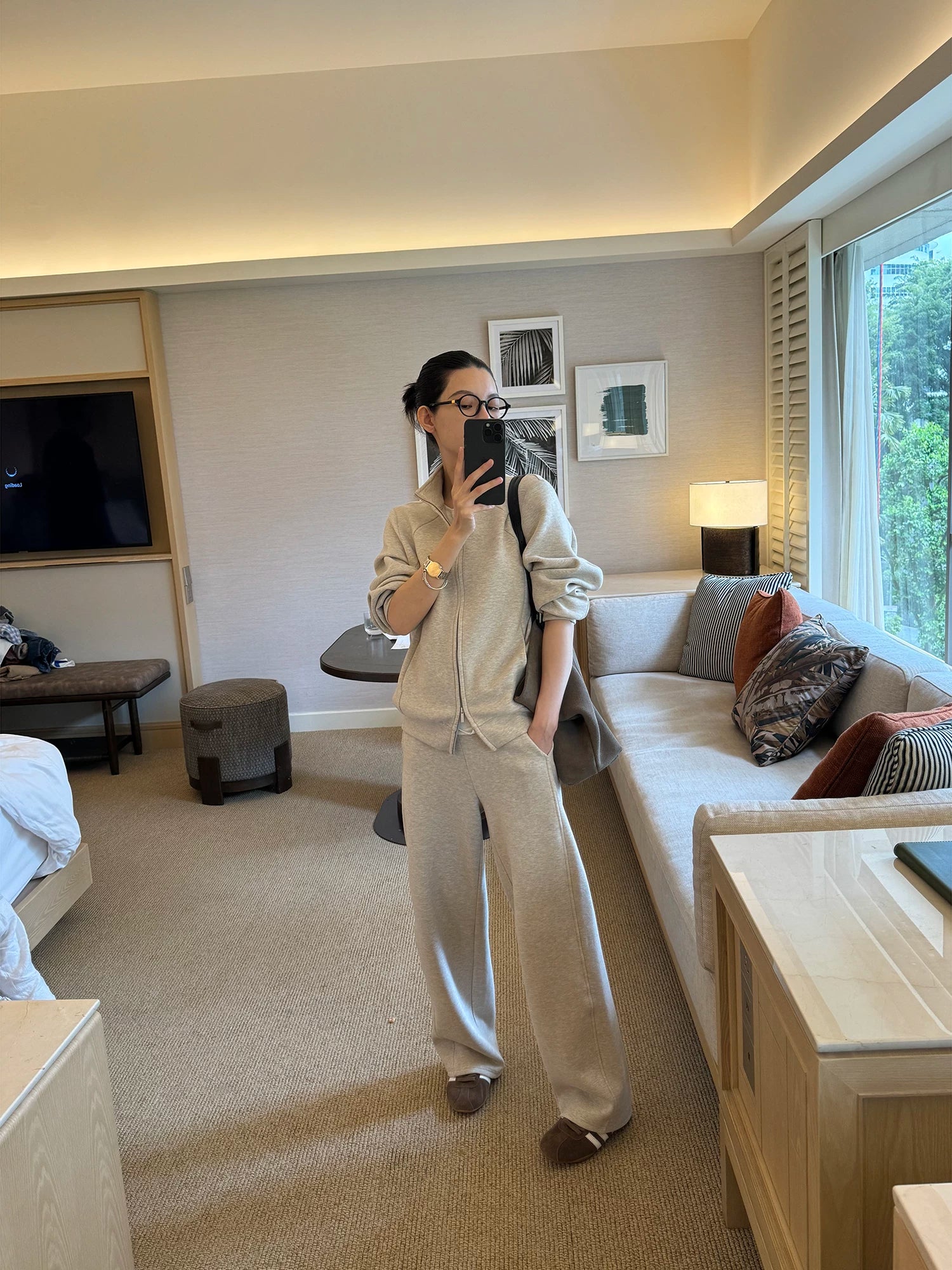 THESOONG/26th year early spring new sweatshirt set for women, sports casual stand-collar jacket and pants two-piece set