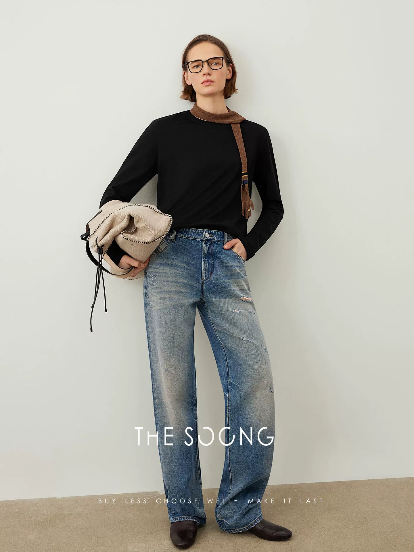 THESOONG/Medieval Distressed Vintage Straight-Leg Jeans Women's Washed Matte White, Non-Stretch Pants HBNZ7473