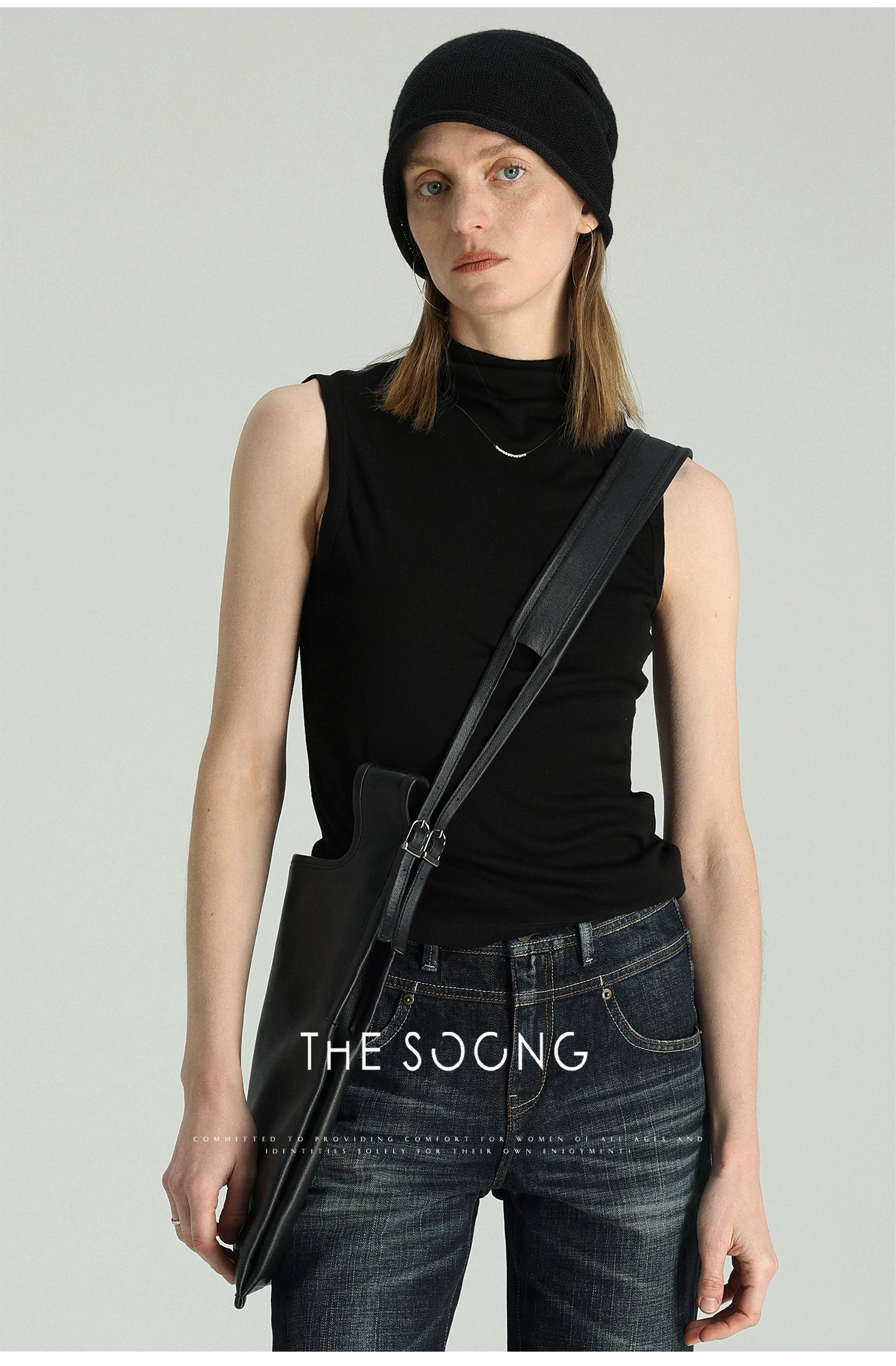 THESOONG/Minimal Moment Spring/Summer Knitted High-Neck Vest Comfortable Sleeveless Top for Women 6491