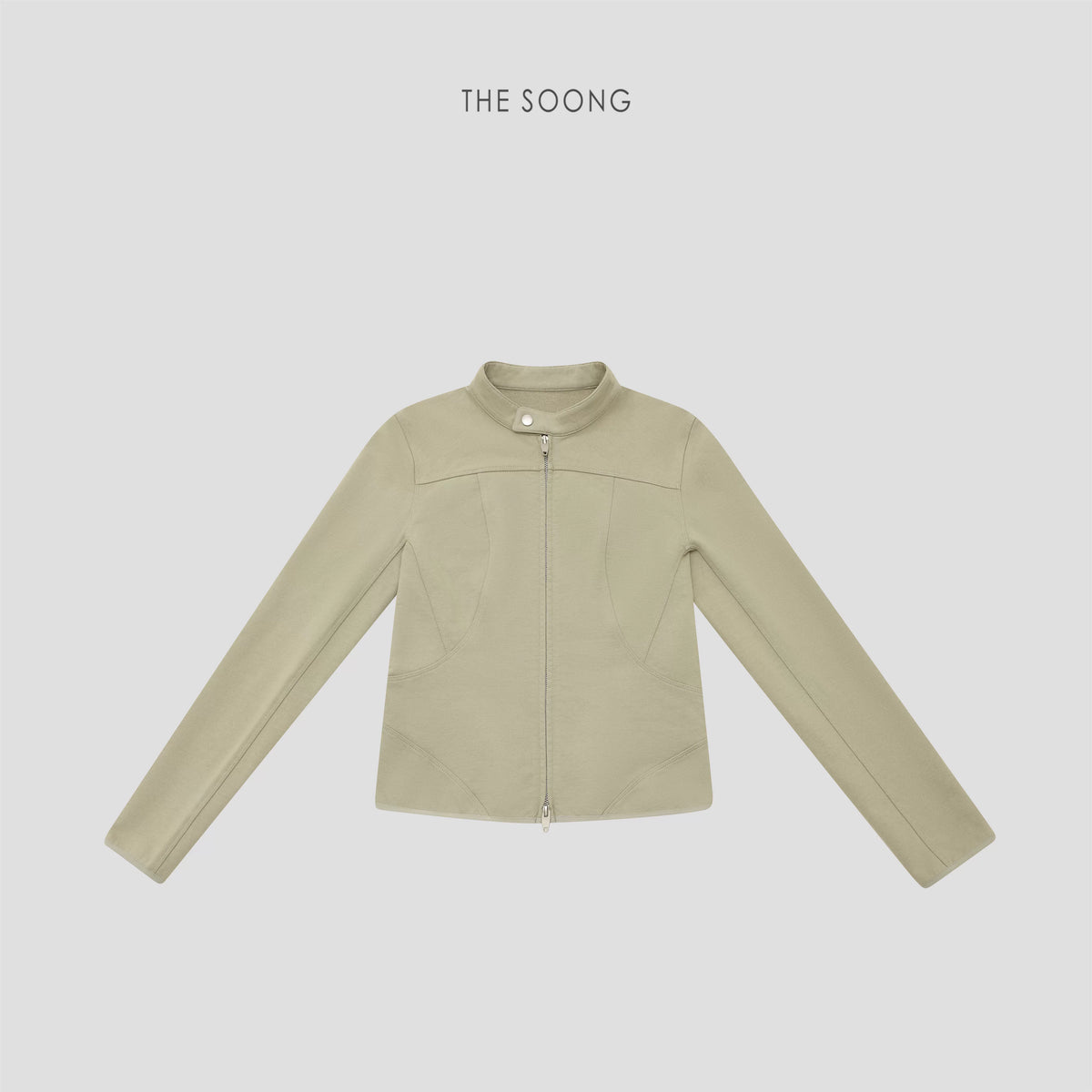 THESOONG / 'Draped shaping' 26s early spring 100% pure cotton skin-friendly linear stand collar jacket for women 7854