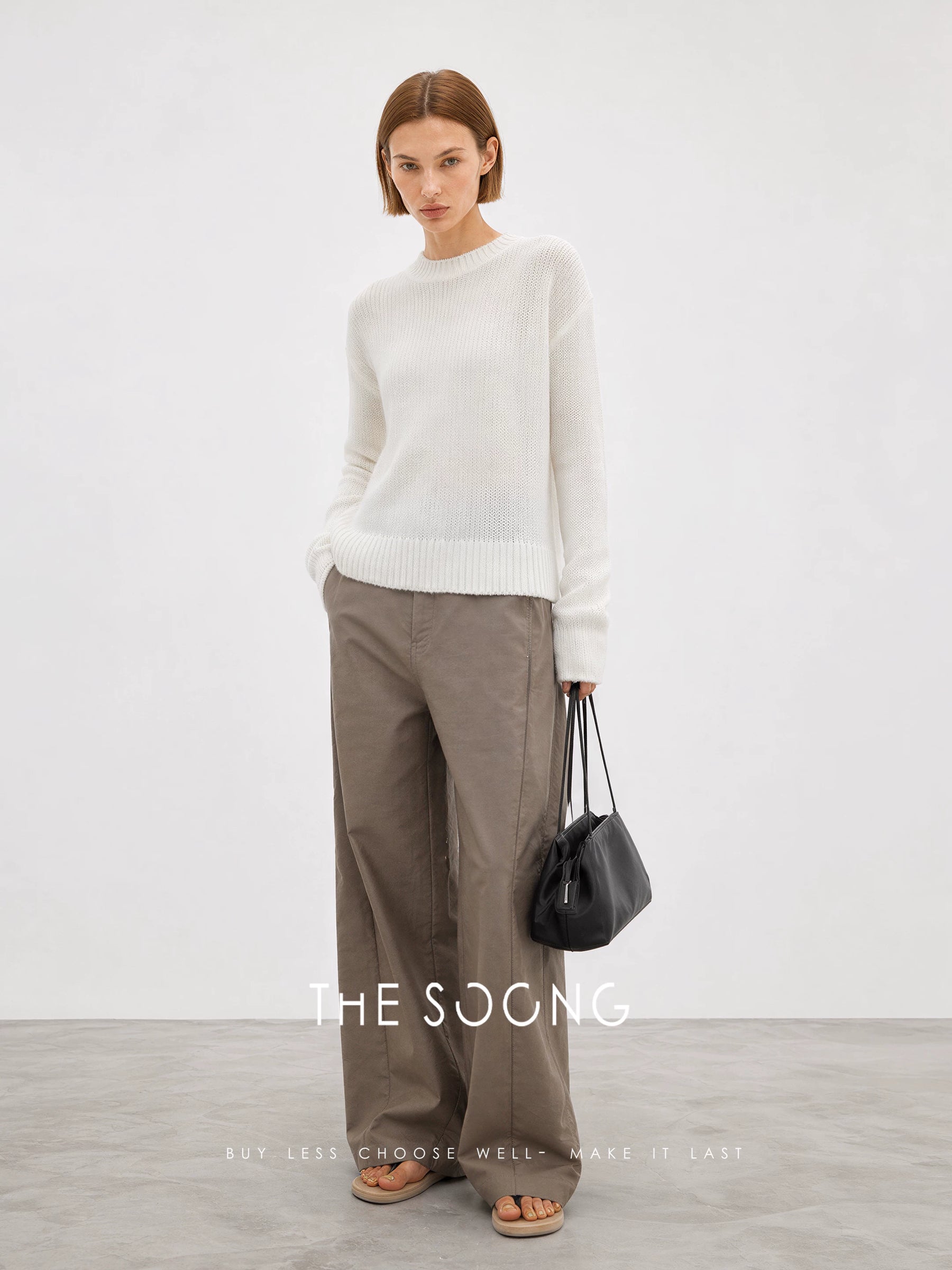 THESOONG/ Cloud cotton cream soft cotton-wool blend fluffy textured crewneck loose sweater 7905