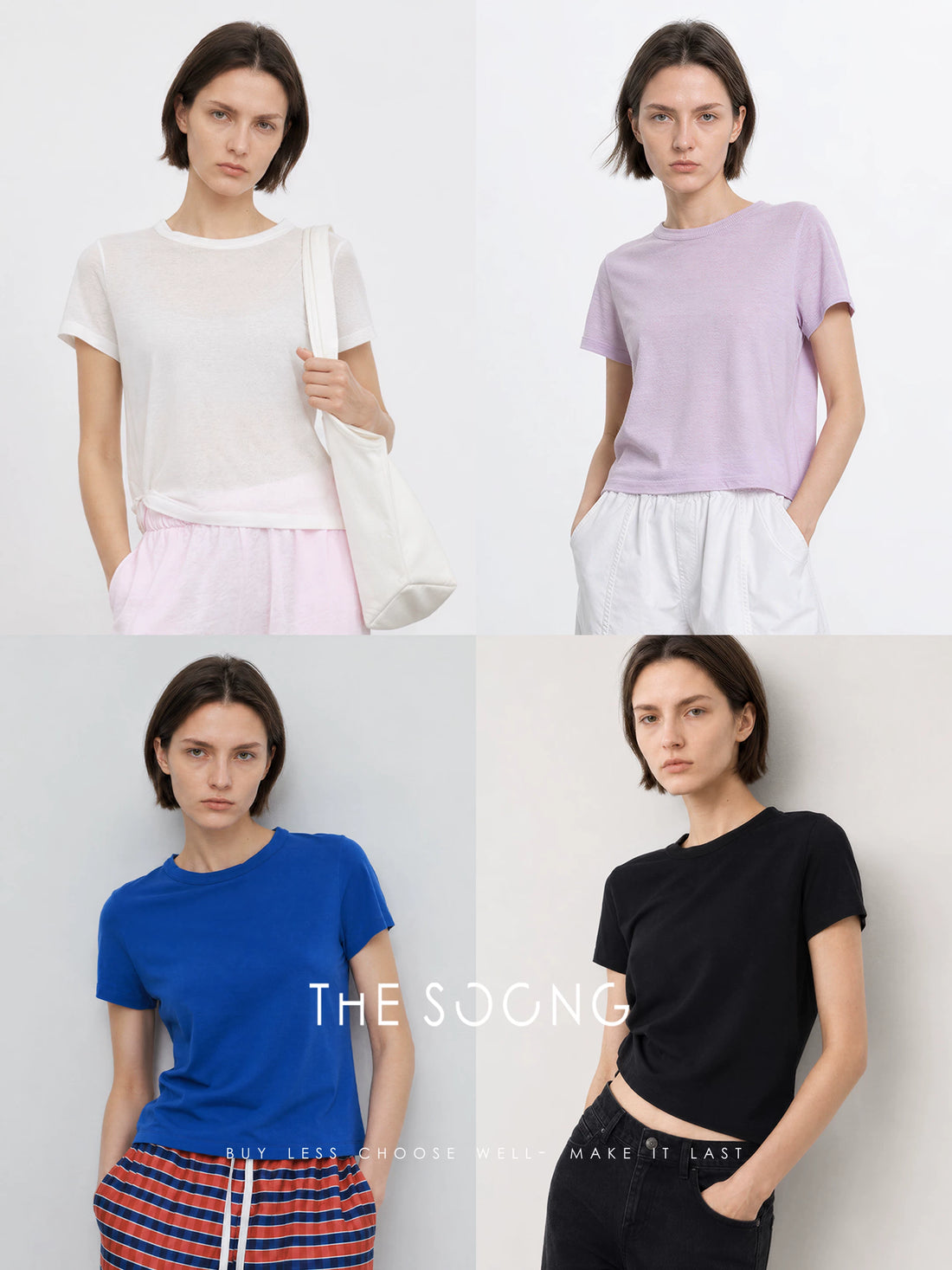 THESOONG/Zero-Feeling T Imported Australian Pure Cotton High-Twist Short-Sleeve T-Shirt Slim Fit Summer Short Top for Women 8866