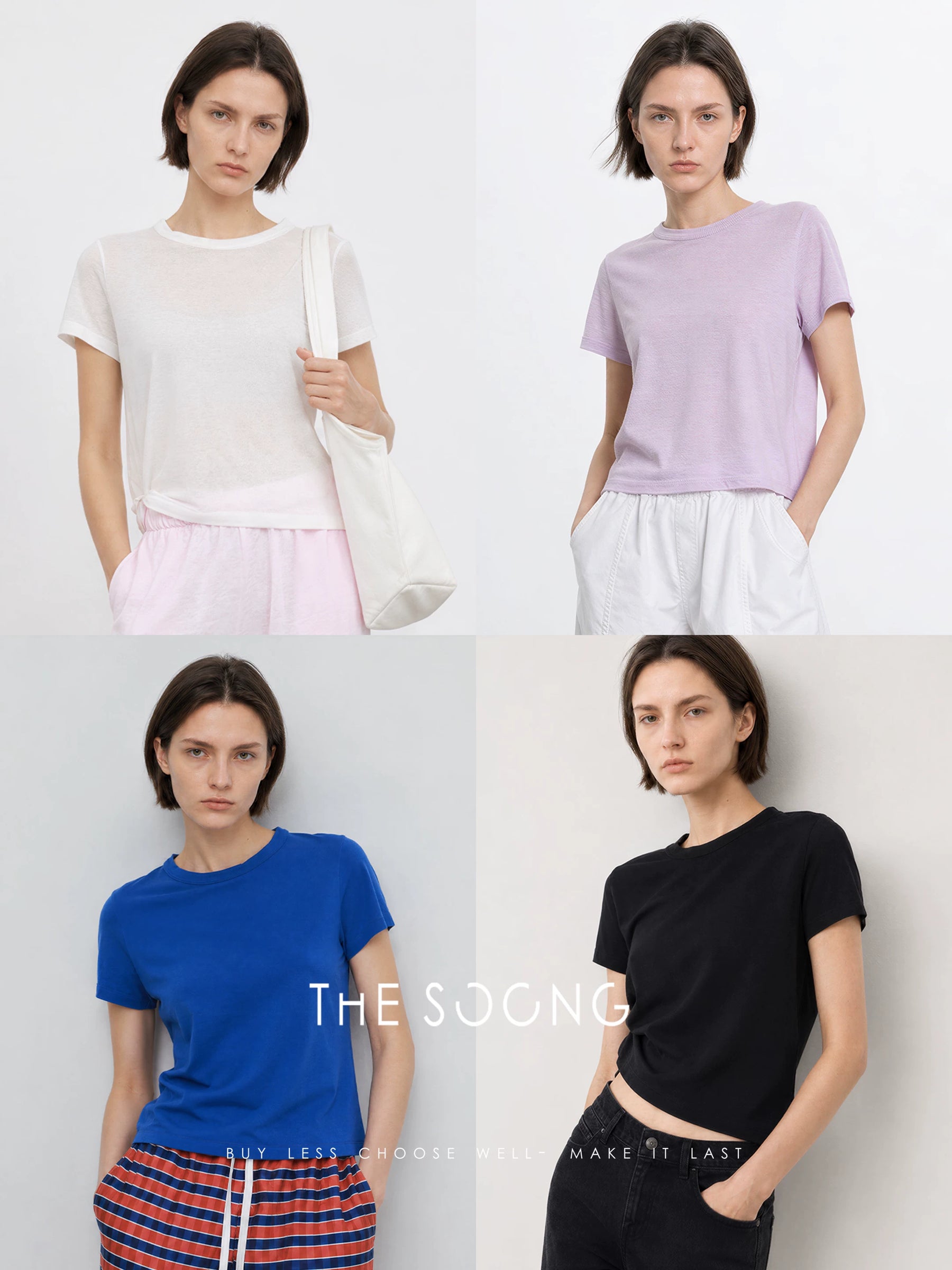 THESOONG/Zero-Feeling T Imported Australian Pure Cotton High-Twist Short-Sleeve T-Shirt Slim Fit Summer Short Top for Women 8866