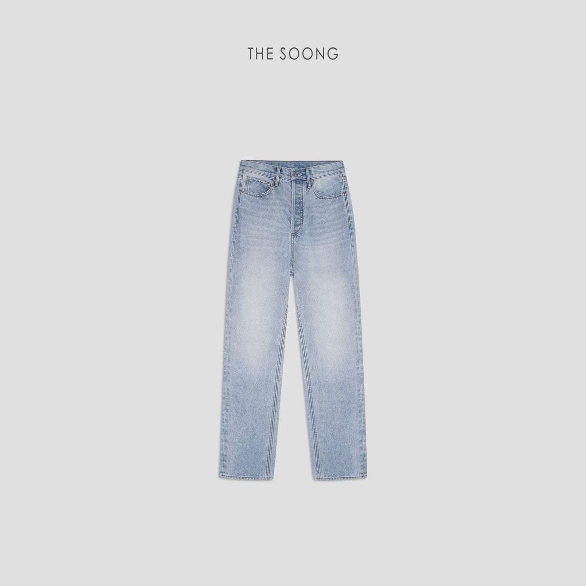 THESOONG / Classic Stonewashed Pants Retro Light Blue High-Waist Straight Slim Autumn Women’s Jeans