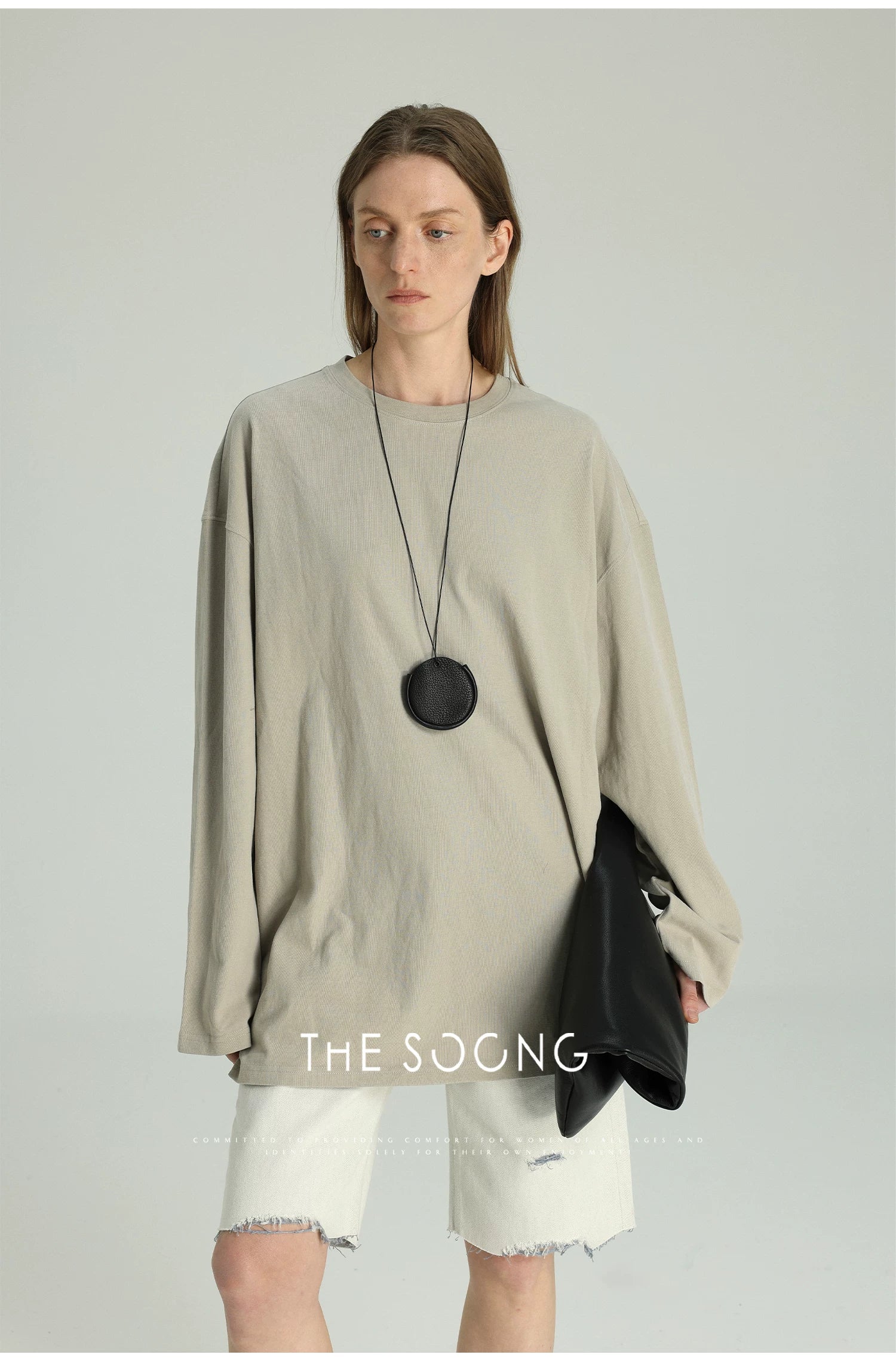 THESOONG/Super Comfortable Butt-Covering T Long Sleeve T-Shirt, Women's Long Loose Minimalist Top 6124