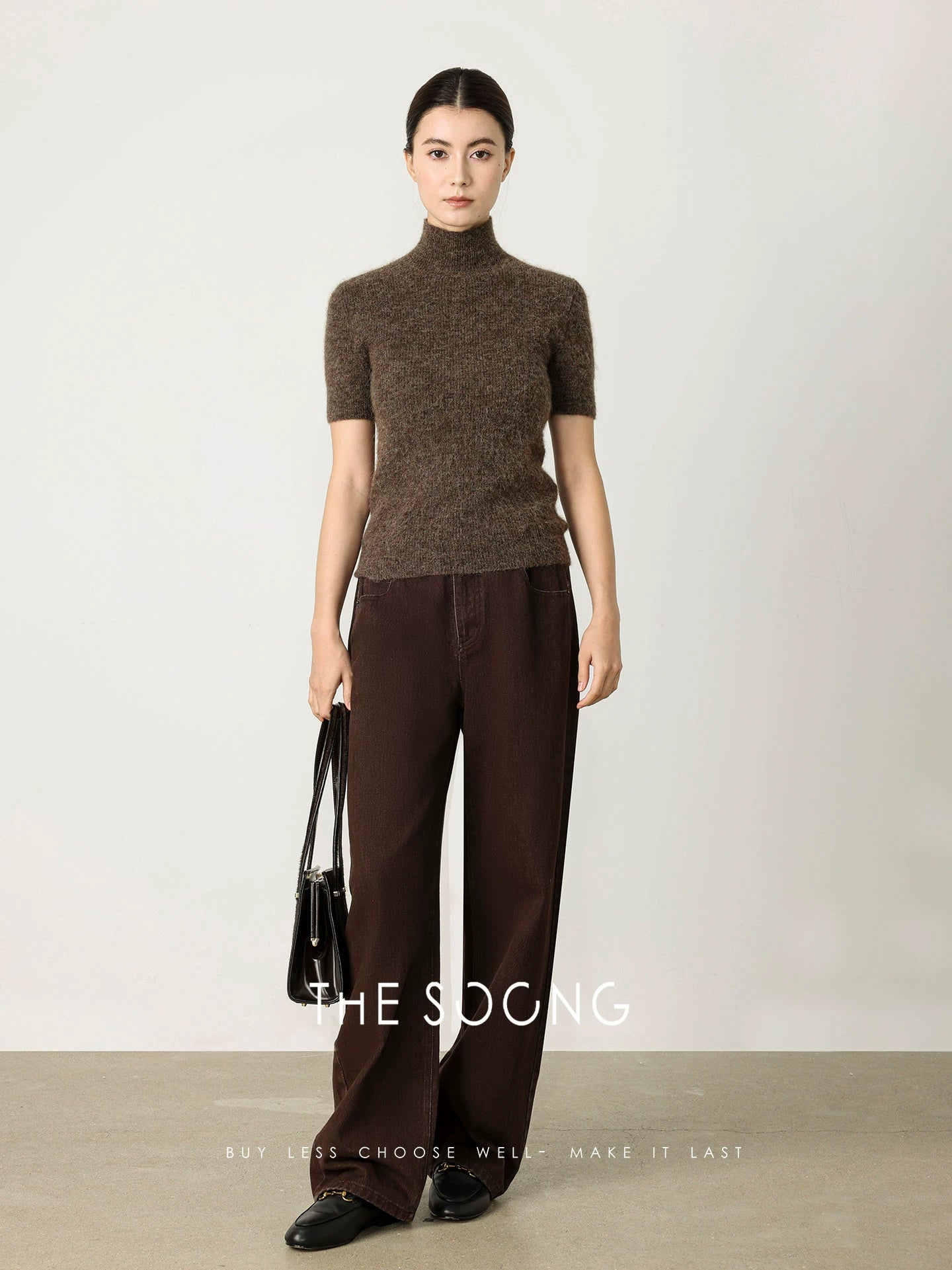THESOONG/Spring new high-density twill jeans retro loose wide-leg straight long pants for women 7559