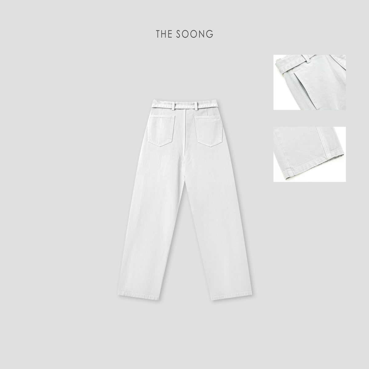 THESOONG / 26s early spring 'miracle pants', 100% pure cotton comfortable wide-leg jeans with adjustable belt for women 8252