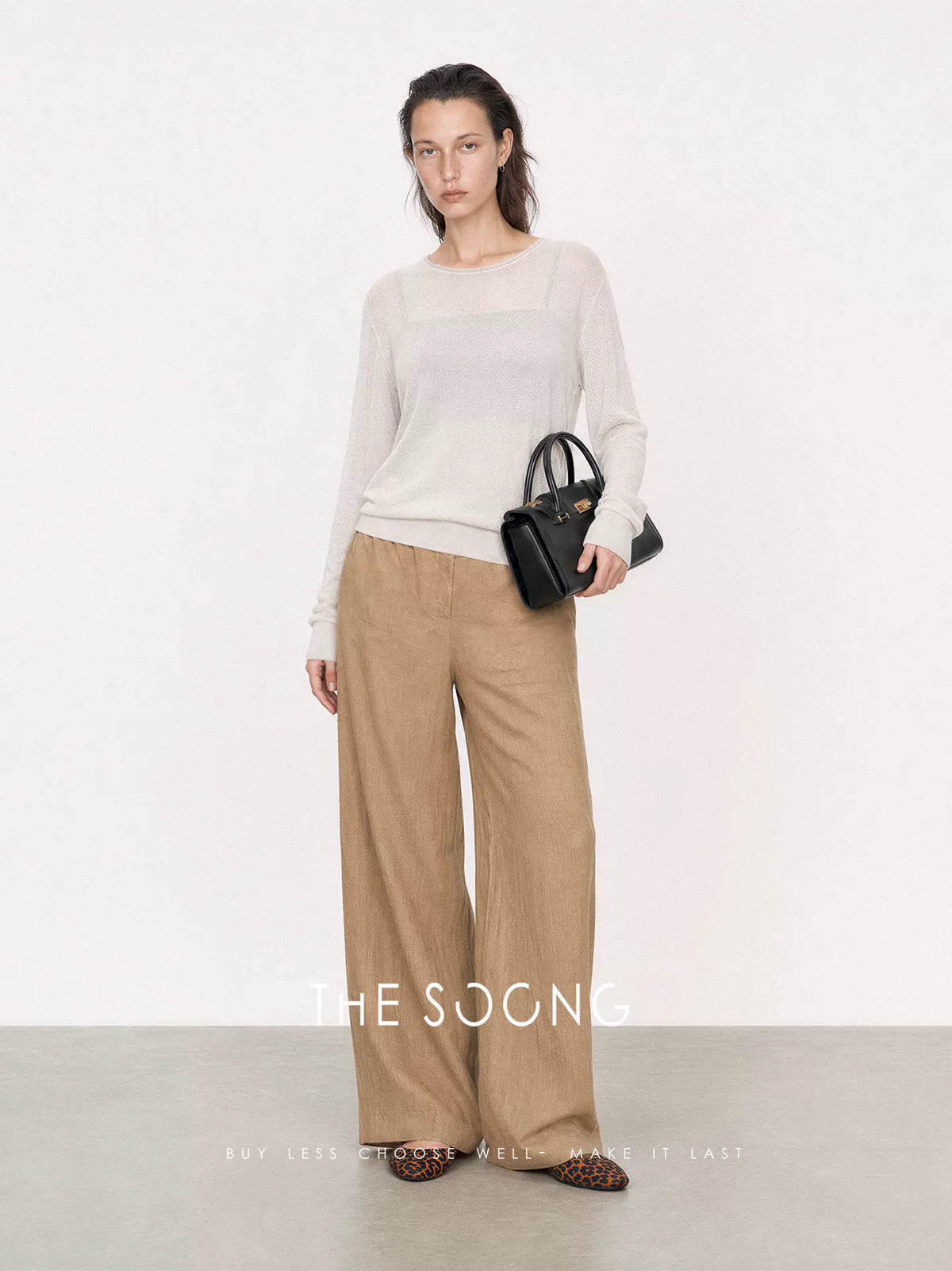 THESOONG/Summer Thin Tencel Acetate Smooth Draped Women's Long-Sleeve Round-Neck Shirt 9217