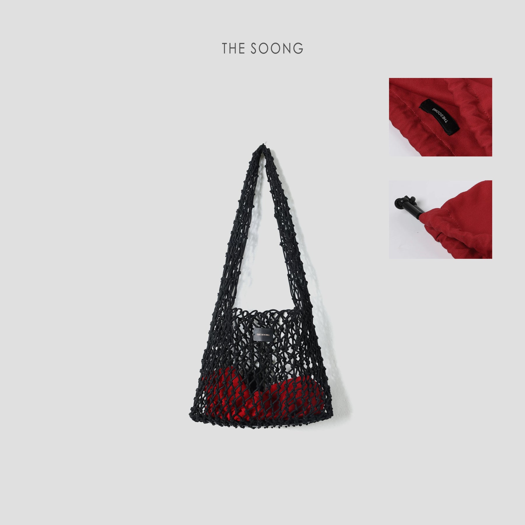 THESOONG/Basket Pure Handmade Top-Grain Cowhide Knotted Woven Hollow Single Compartment Net Bag 6807