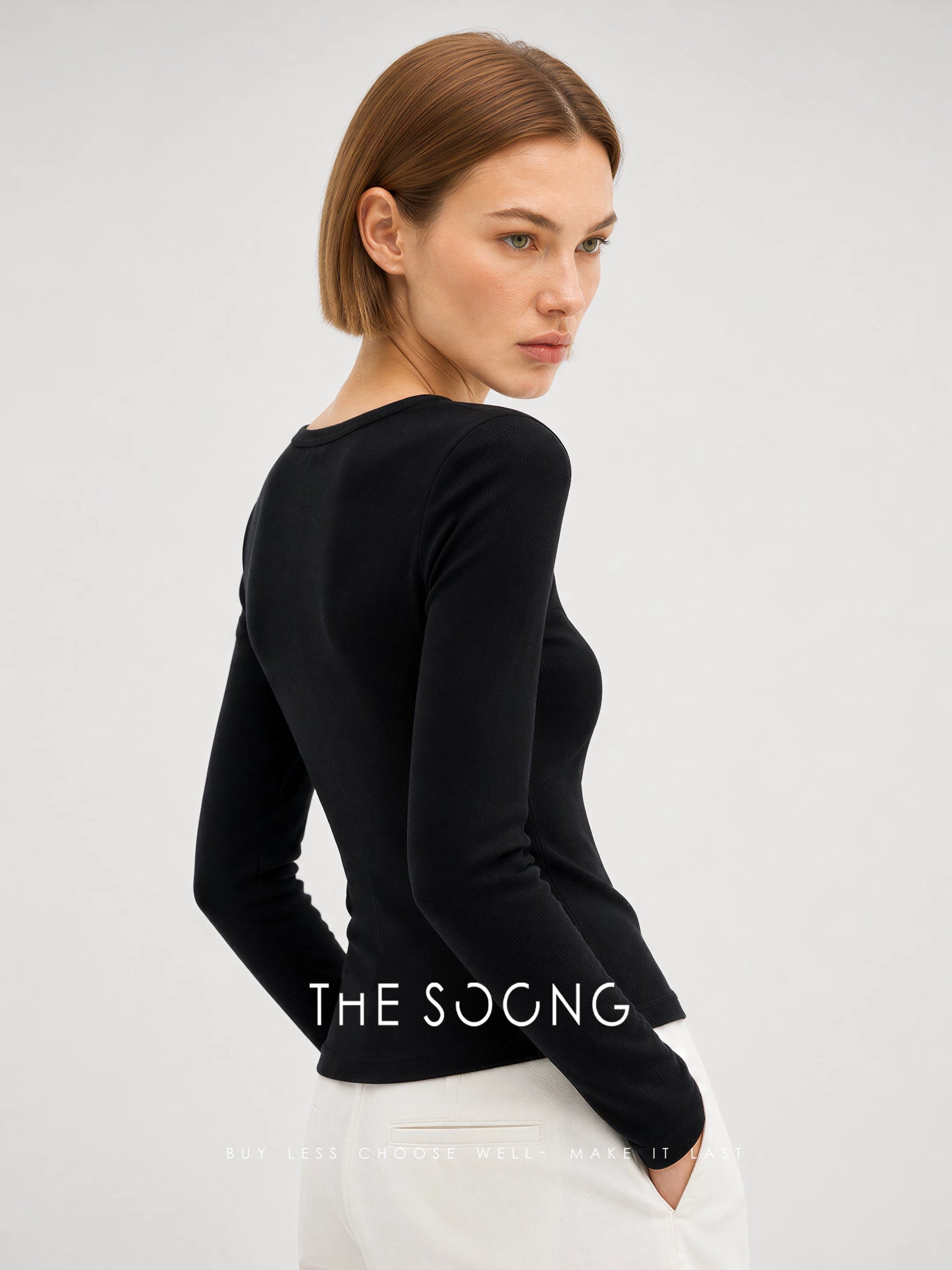 THESOONG/Simple Henry Early Autumn New Classic Basic Henry Neck Long Sleeve Top for Women 9436