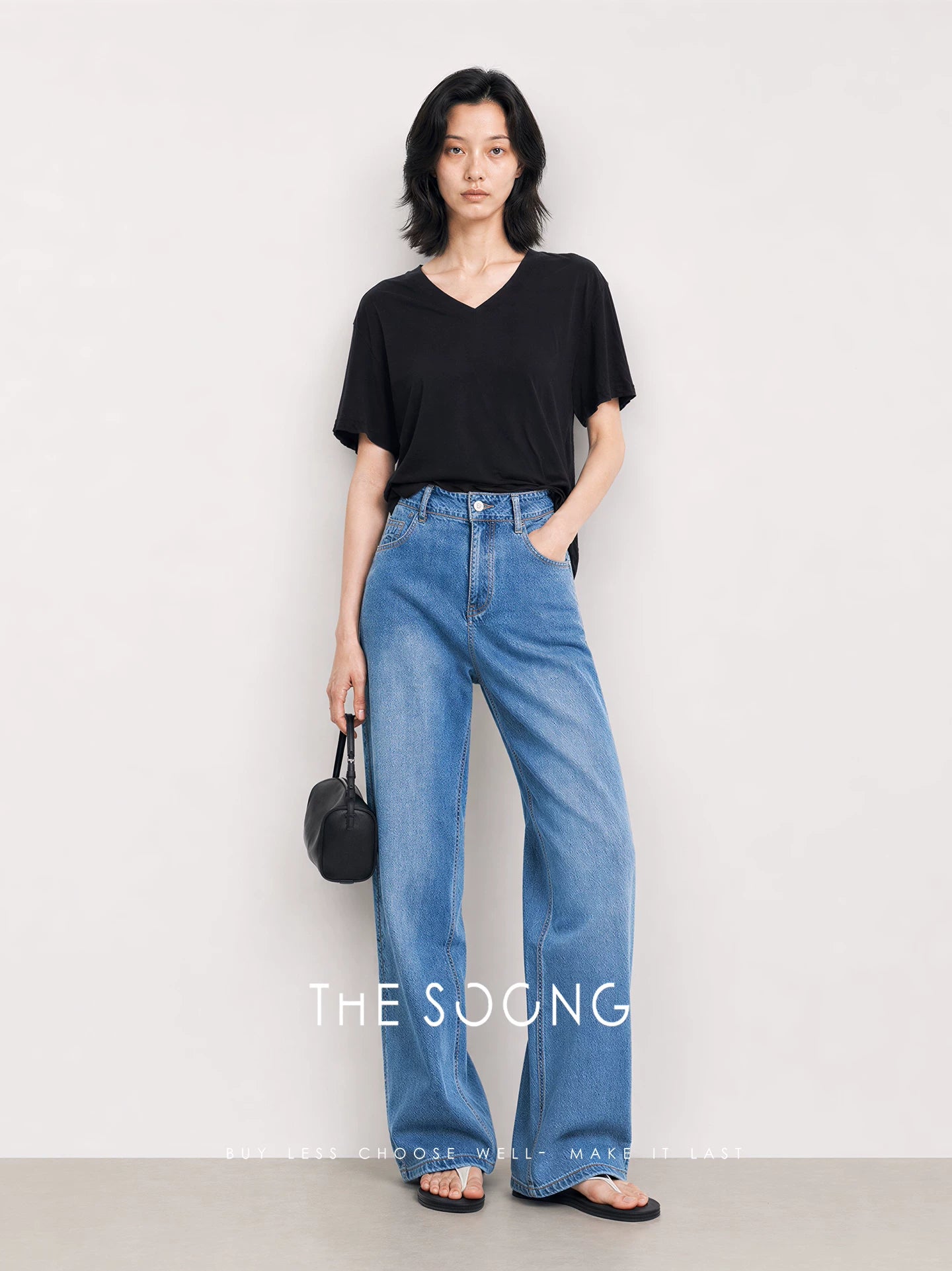 THESOONG/Blue Tone Denim High-Stretch Vest, Mid-Waist Jeans 6915/6976