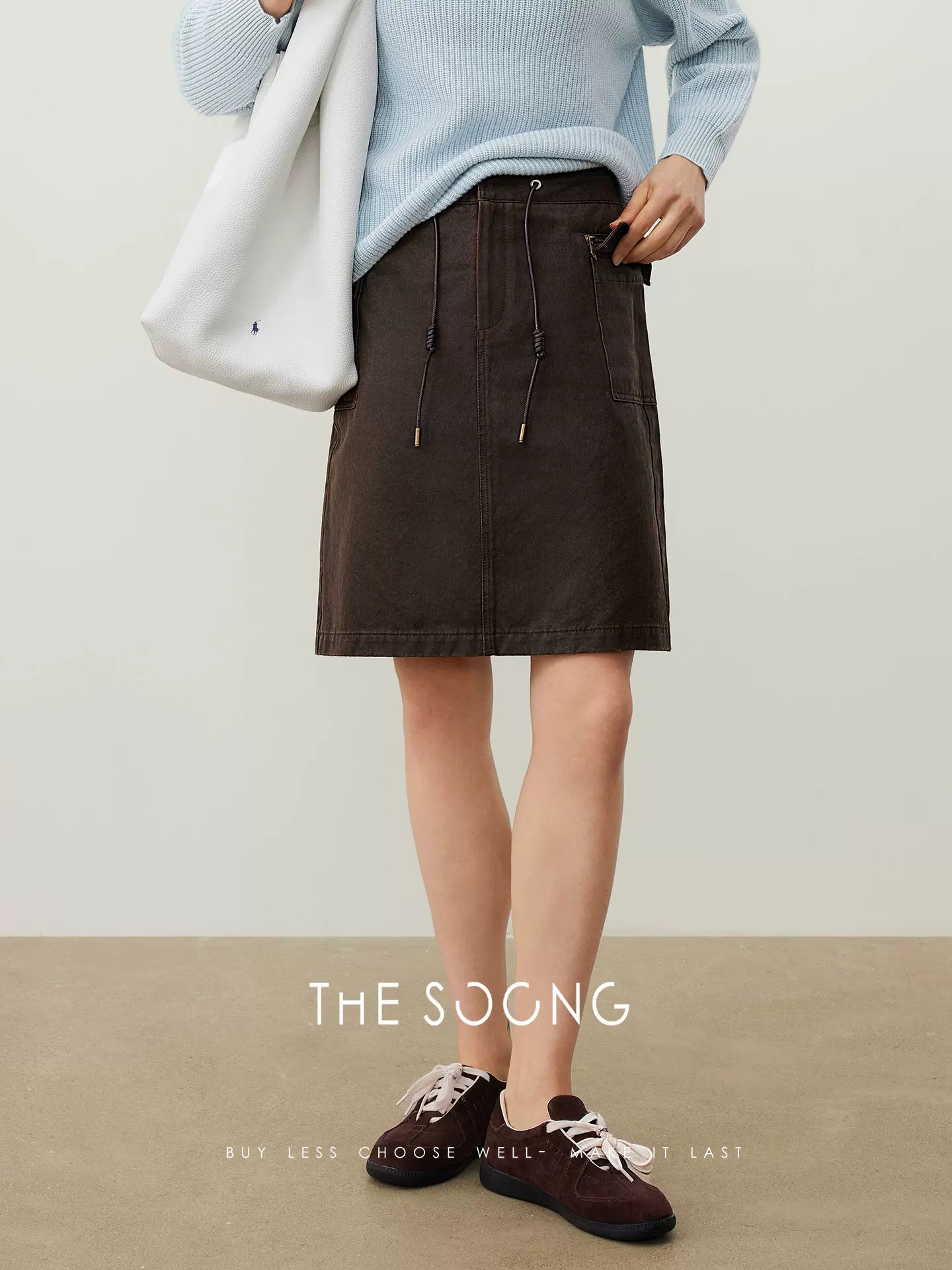 THESOONG/Vintage Old Money Mid-Waist Drawstring for Women, Autumn Accentuated A-Line Drawstring HWQZ7672