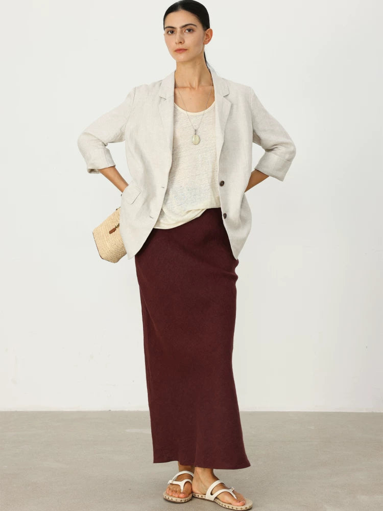 【Clearance 3】Bias-cut mermaid skirt Summer thin and soft fine bias-cut 100% linen half skirt for women 3989