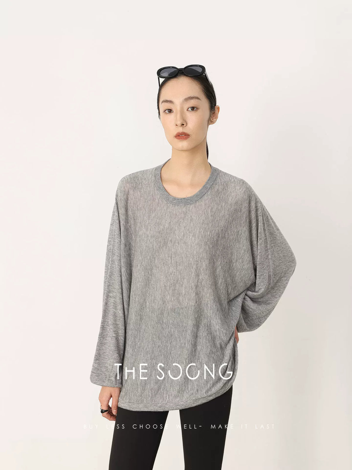 THESOONG/Spring New Knit Wool Base Shirt Loose Top Thin Round Neck Long Sleeve HWTX8496