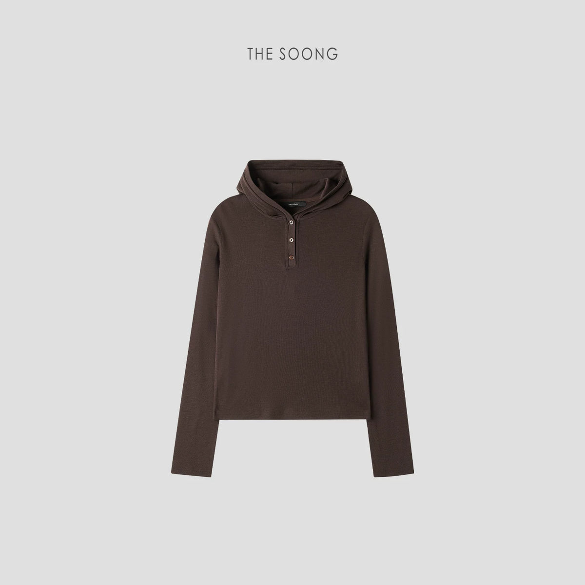 THESOONG/Autumn and Winter Lightweight 100% Pure Wool Classic Henley Collar Black Hoodie Long Sleeve Base Shirt 7430