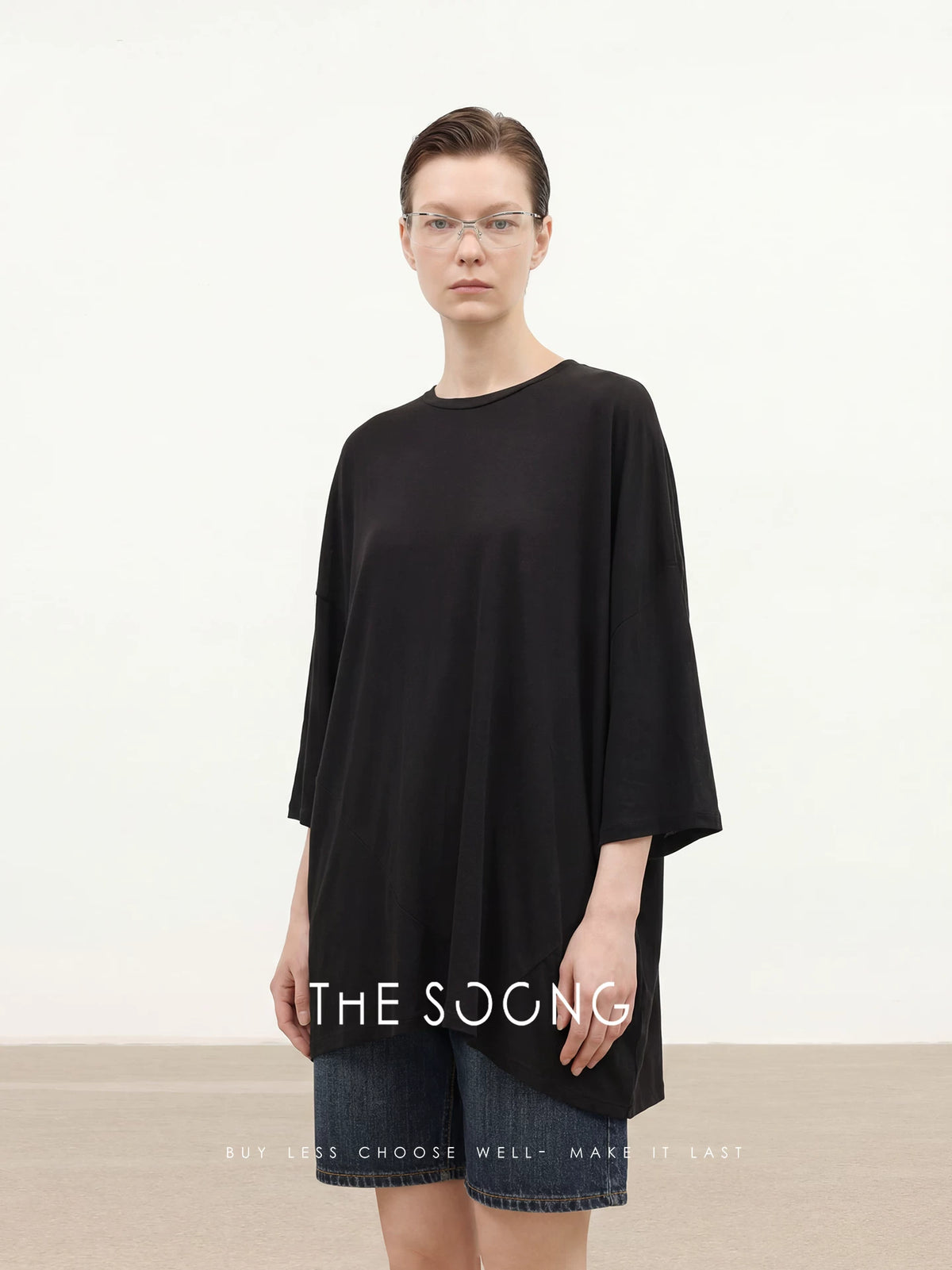 THESOONG/Dynamic Aesthetics 100% Pure Cotton Geometric Patchwork Mid-Length Short Sleeve T-Shirt 8622