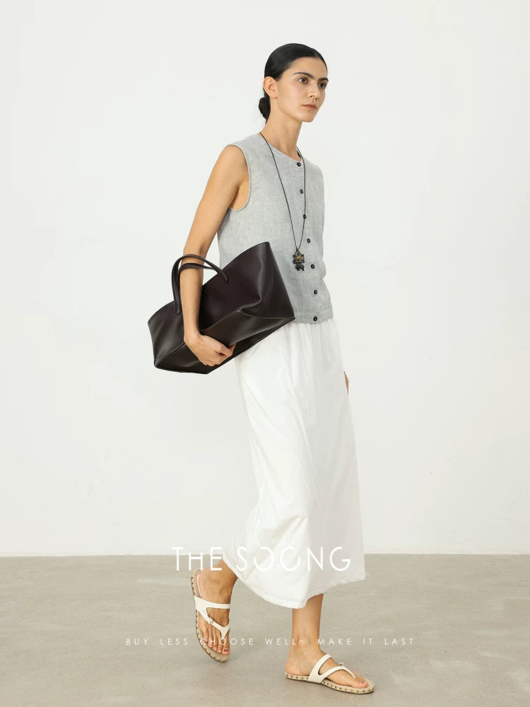 THESOONG/Snow White 100% Long-Staple Cotton Lightweight Thin T-Shirt and Skirt Relaxed Set for Women 5253