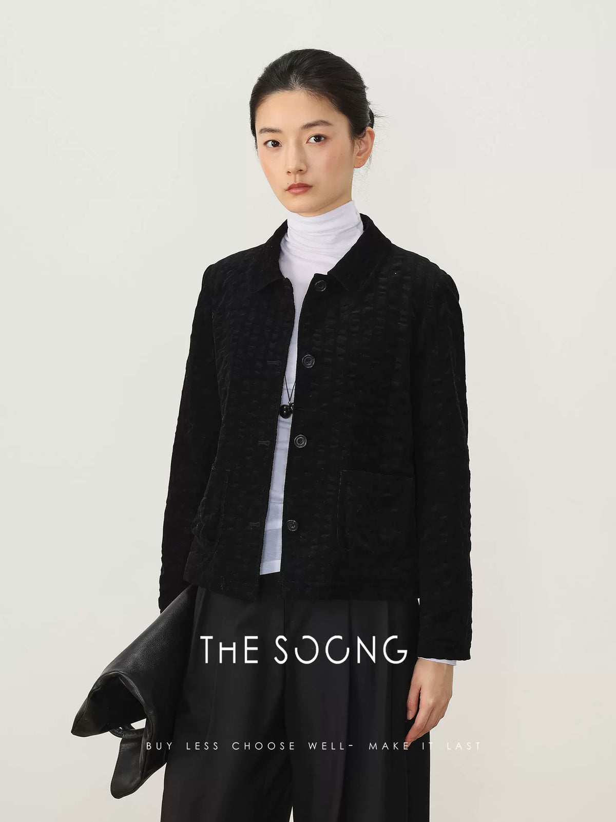 THESOONG/High-end cotton cardigan jacket for women, with lapel, slim fit, elegant and simple textured jacket top 7996